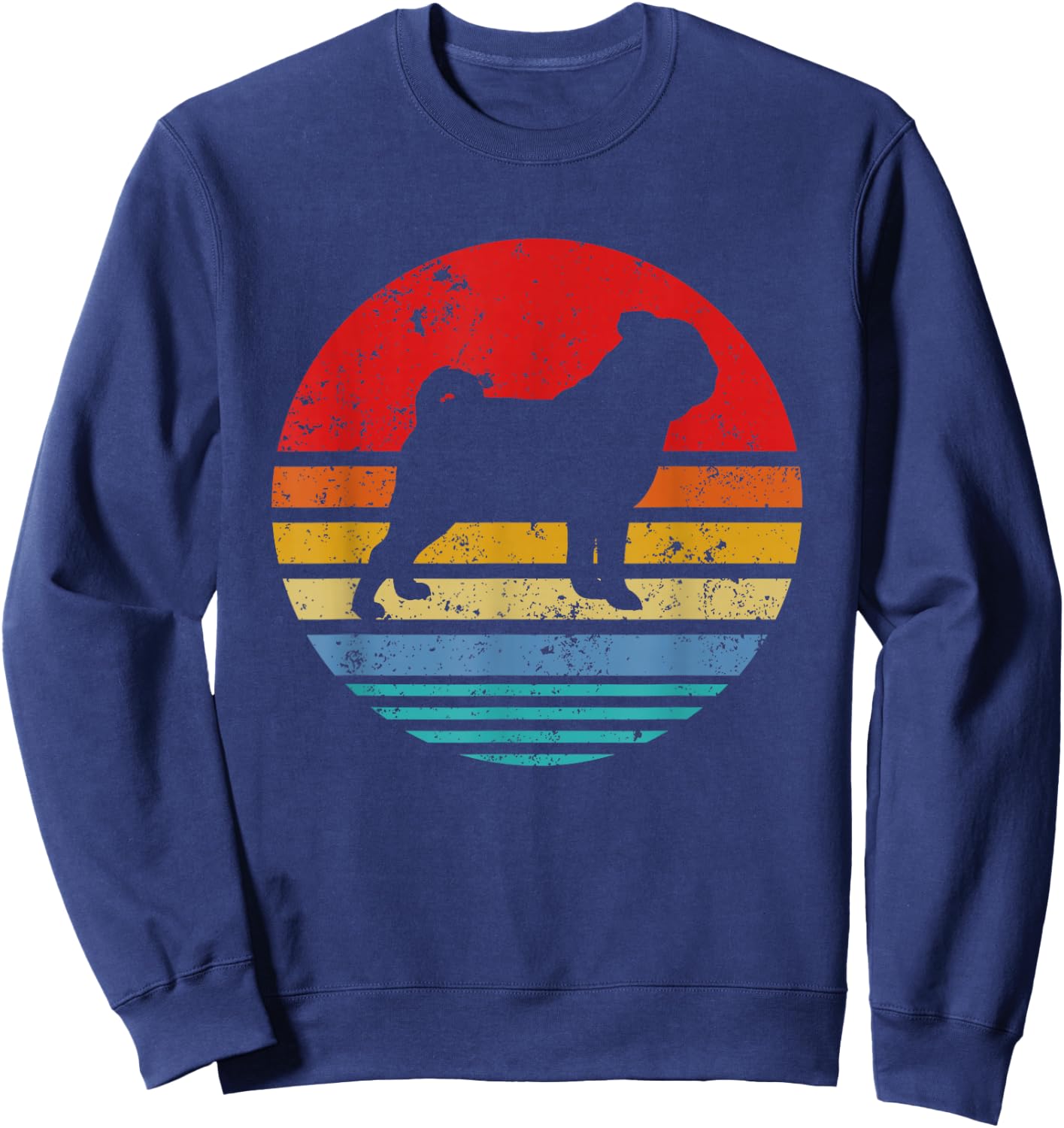Pug Retro Sunset Distressed Mom Dad Dog Lover Gift Men Women Girls Kids Sweatshirt - Sweatshirt | Navy
