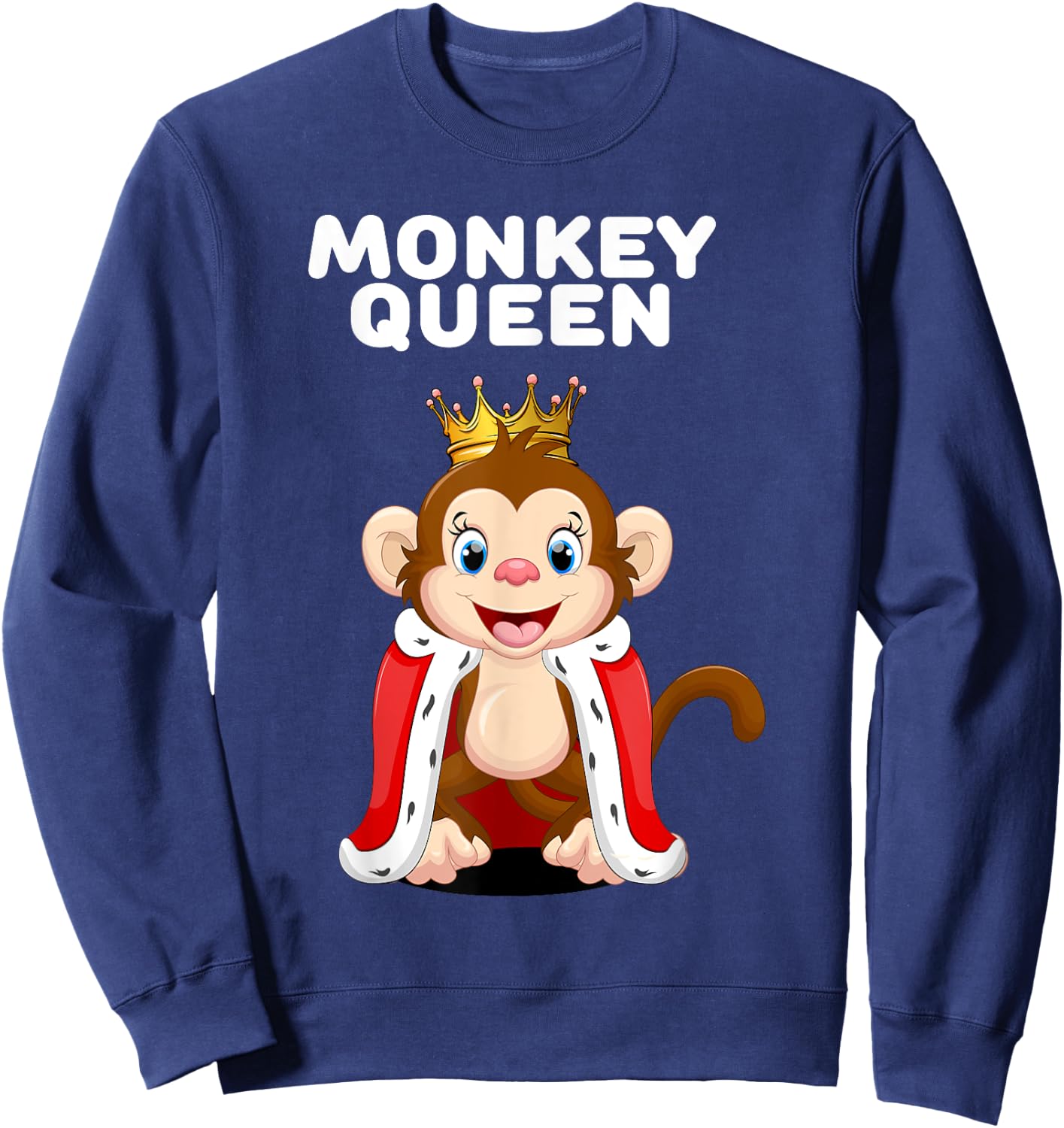 Monkey Shirts for Girls Monkey Queen | Black Cartoon Monkey Sweatshirt - Sweatshirt | Navy
