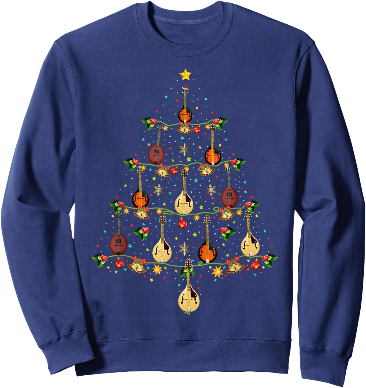 Mandolin Music Lover Xmas Gift Mandolin Christmas Tree Sweatshirt - Sweatshirt | Navy