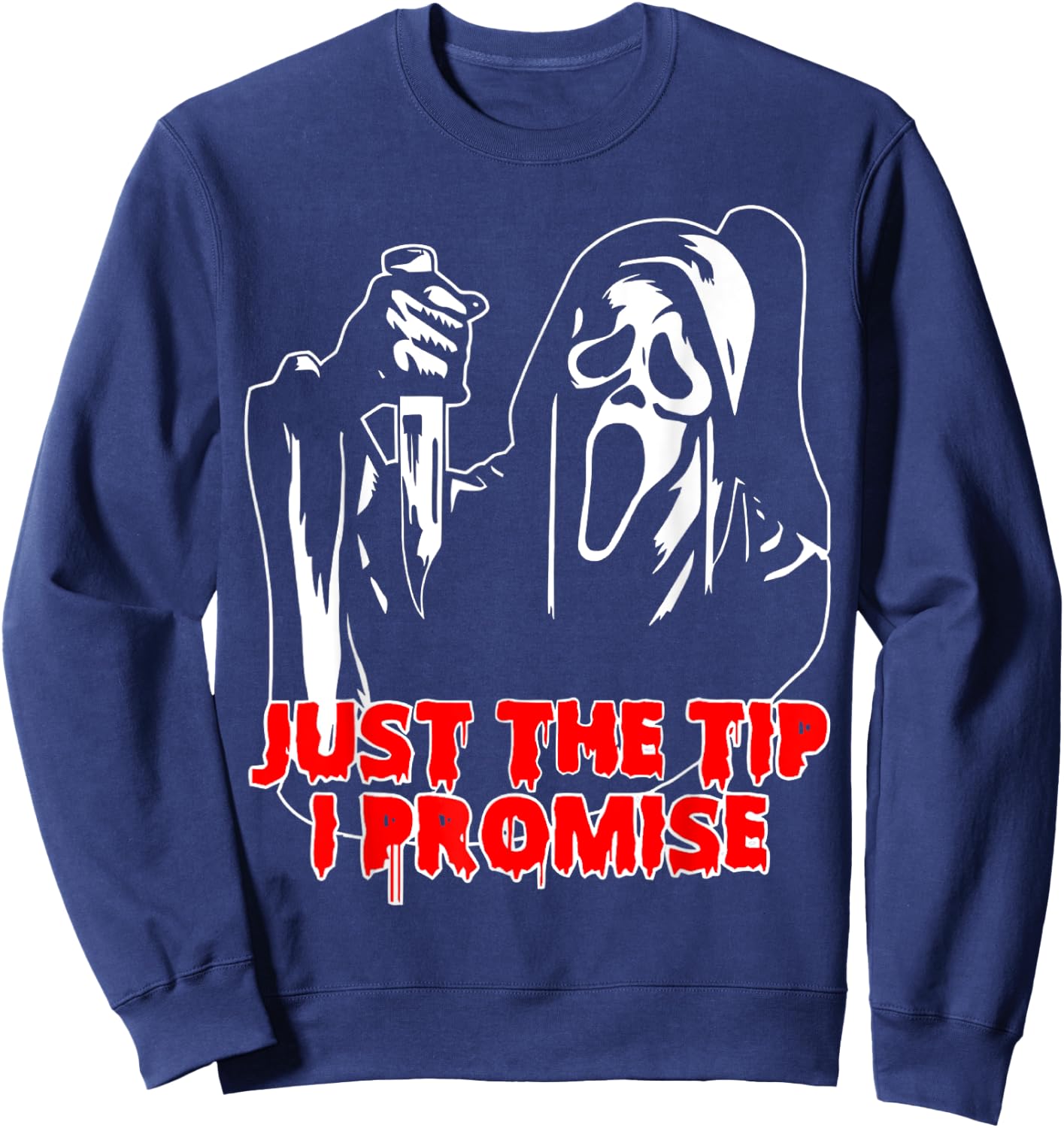 Men Just The Tip I Promise - Horror skeleton skull Halloween Sweatshirt - Sweatshirt | Navy