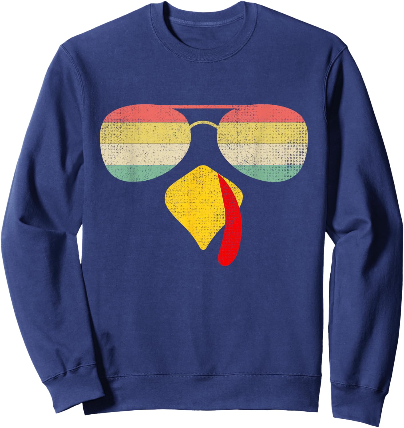 Vintage Turkey Face Thanksgiving With Sunglasses Boys Girls Sweatshirt - Sweatshirt | Navy