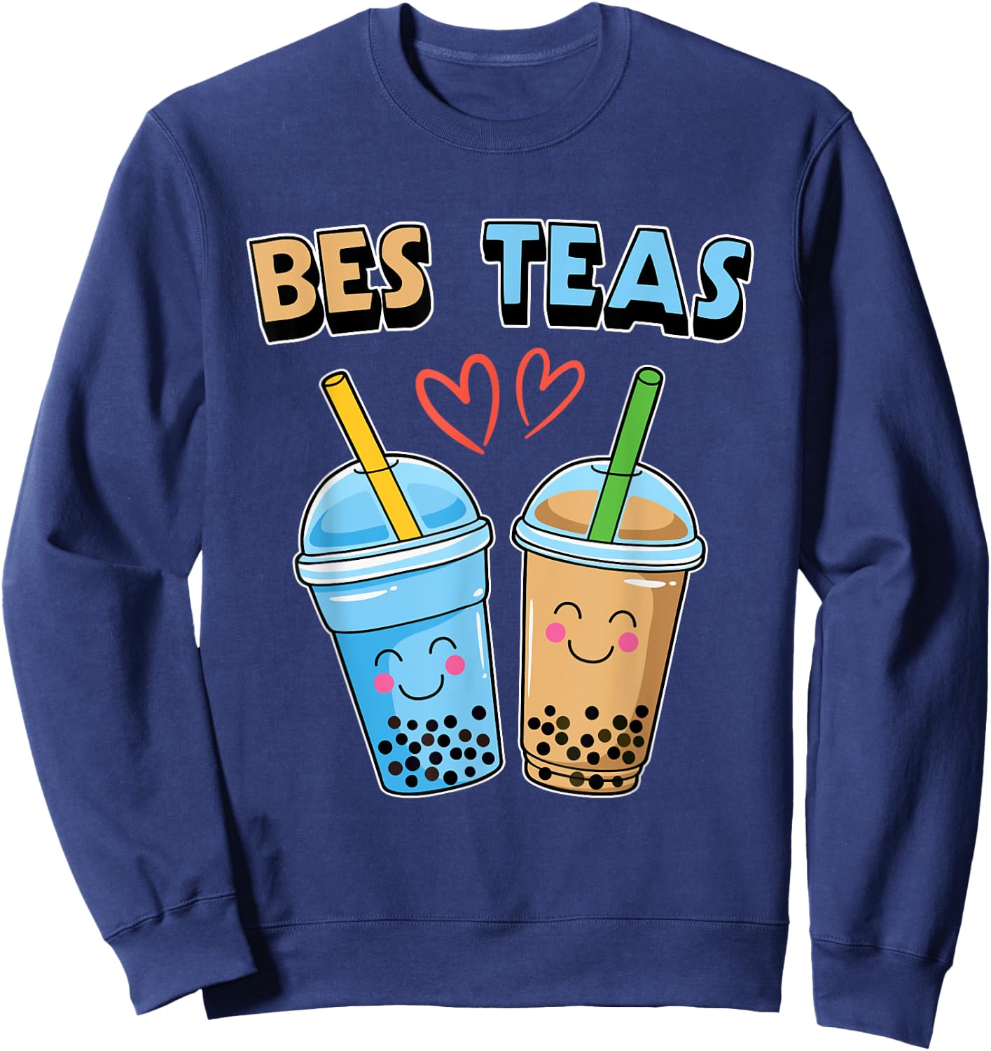 Boba Bubble Tea Bes Teas Kawaii Cute Bestie Blue and Brown Sweatshirt - Sweatshirt | Navy