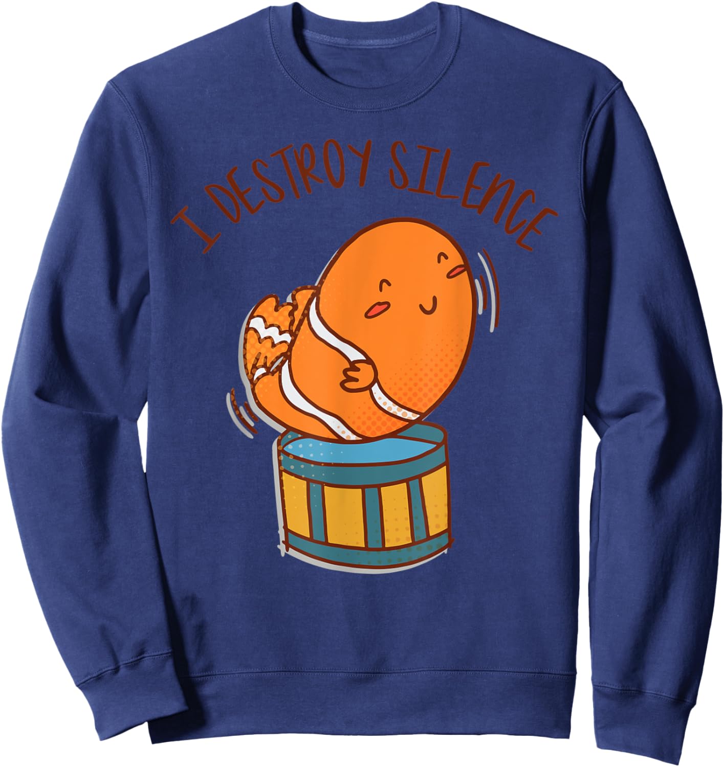 I Destroy Silence Rockstar Fish Playing Drums Musical Sea Sweatshirt - Sweatshirt | Navy
