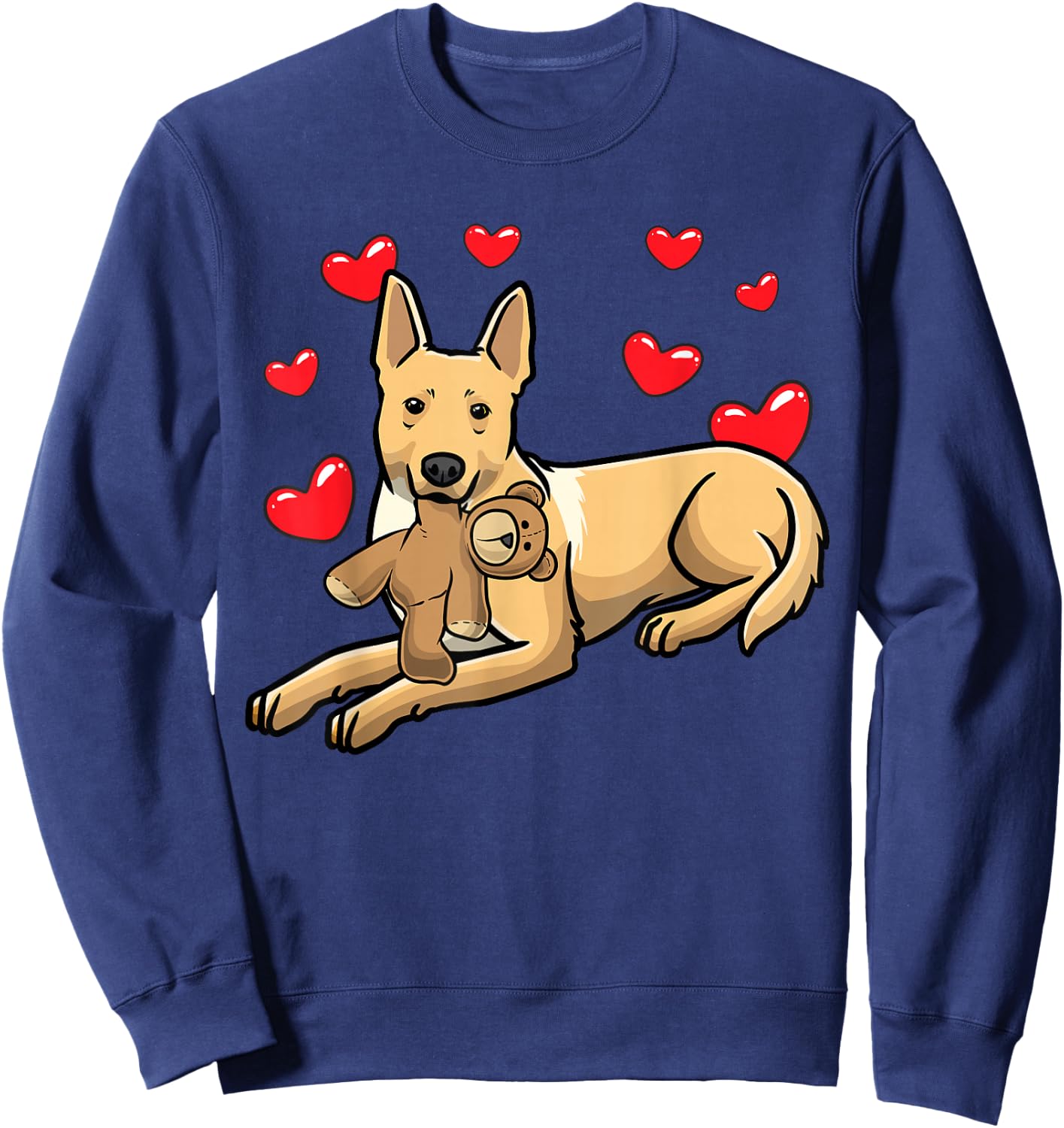 Carolina Dog Dog With Stuffed Animal And Hearts Sweatshirt - Sweatshirt | Navy