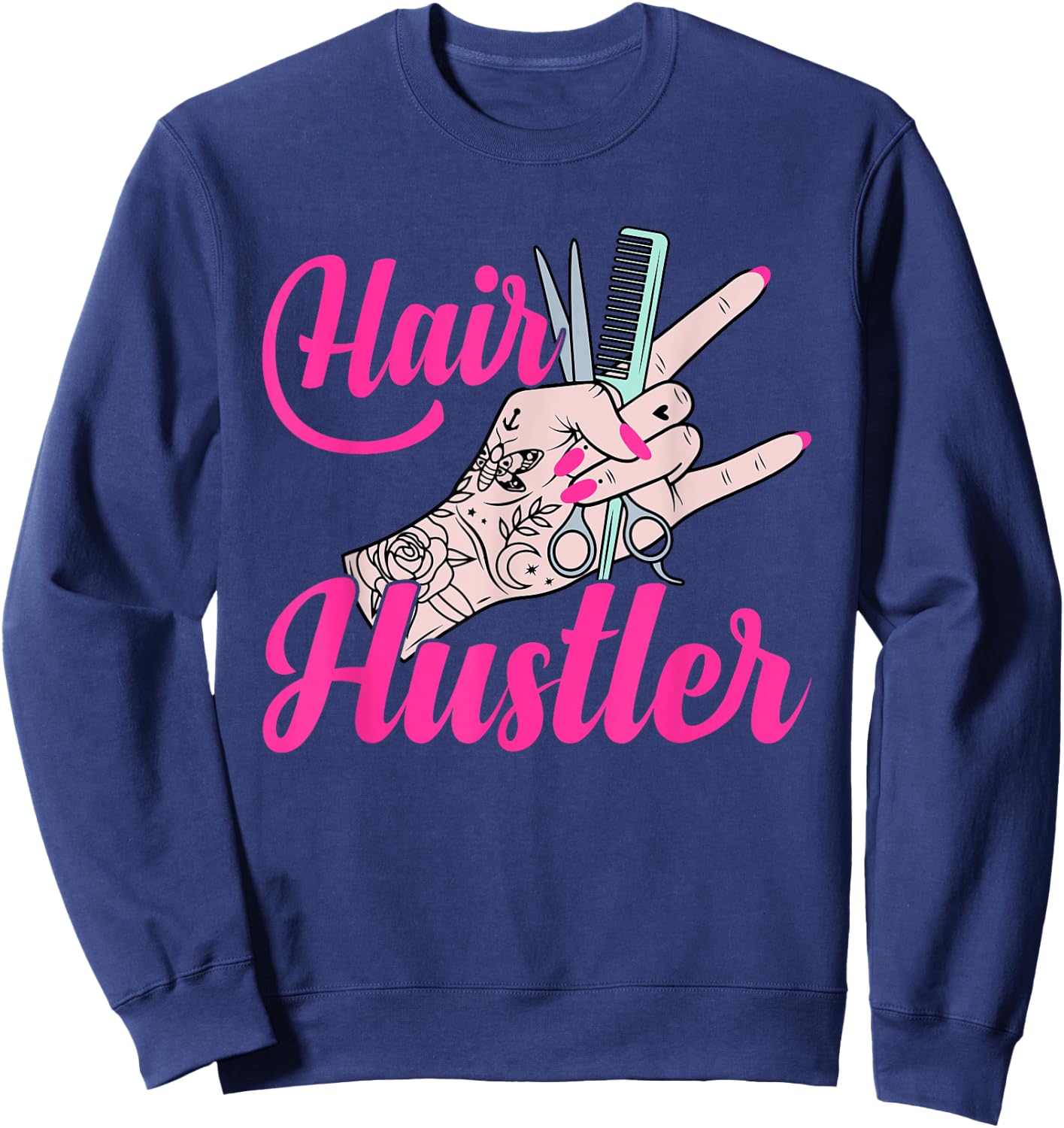 Hair Boss Hairstylist Hairdresser Scissors Hand Hair Hustler Sweatshirt - Sweatshirt | Navy