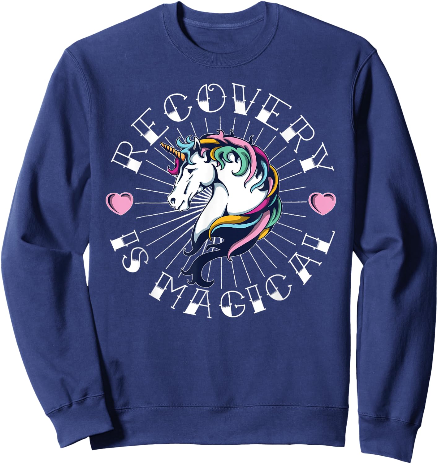 Unicorn Recovery is Magical Tattoo Art For NA AA Sobriety Sweatshirt - Sweatshirt | Navy