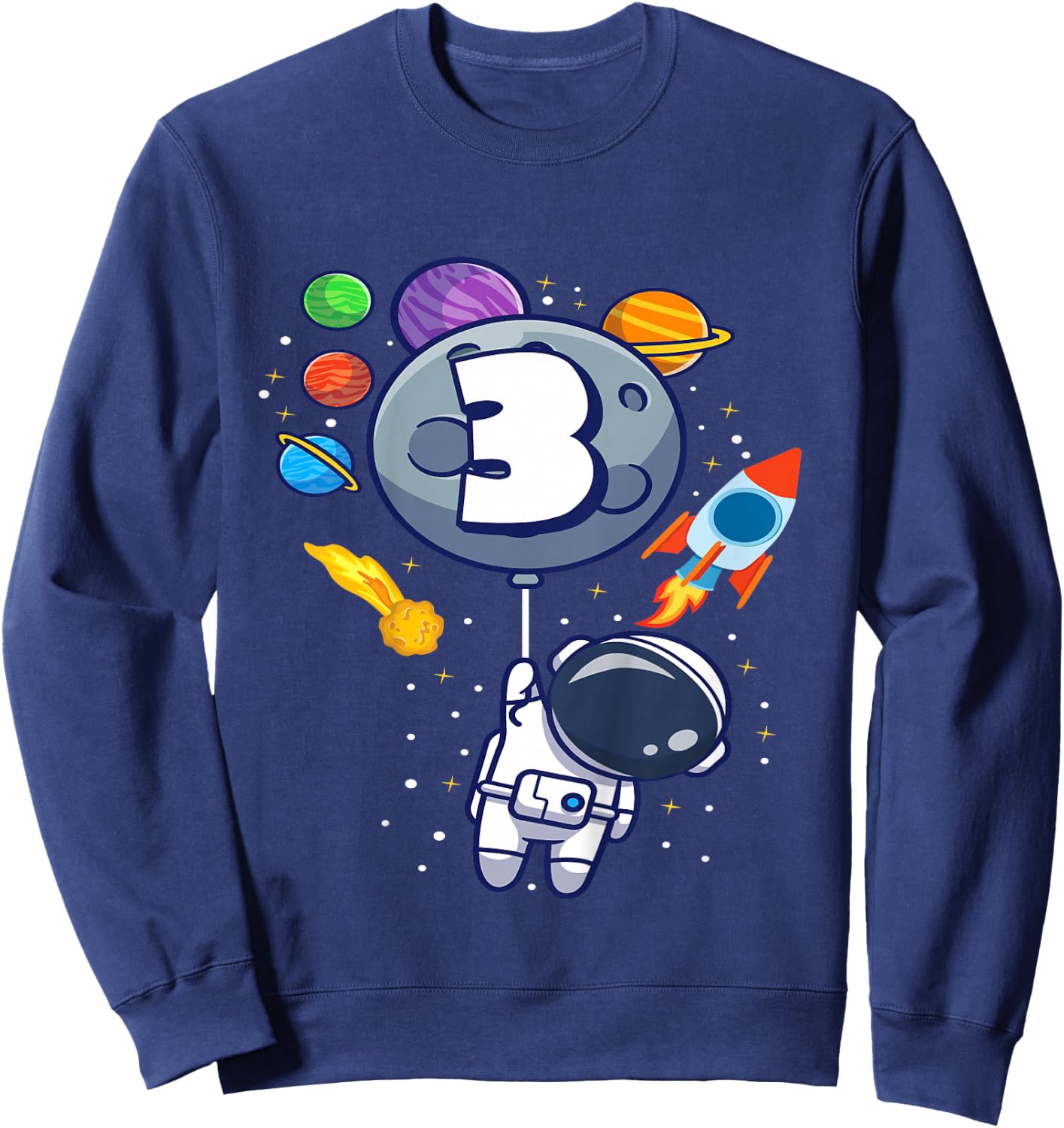 Kids Third Birthday Astronaut 3 Year Old Birthday Boy Sweatshirt - Sweatshirt | Navy