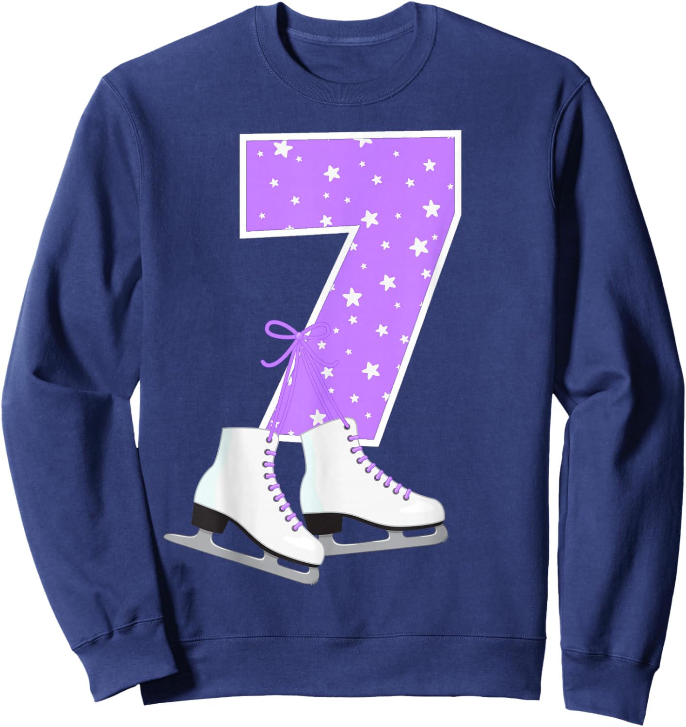 Kids Ice Skating 7 Years I'm 7 Birthday Girl Ice Skate Party Sweatshirt - Sweatshirt | Navy