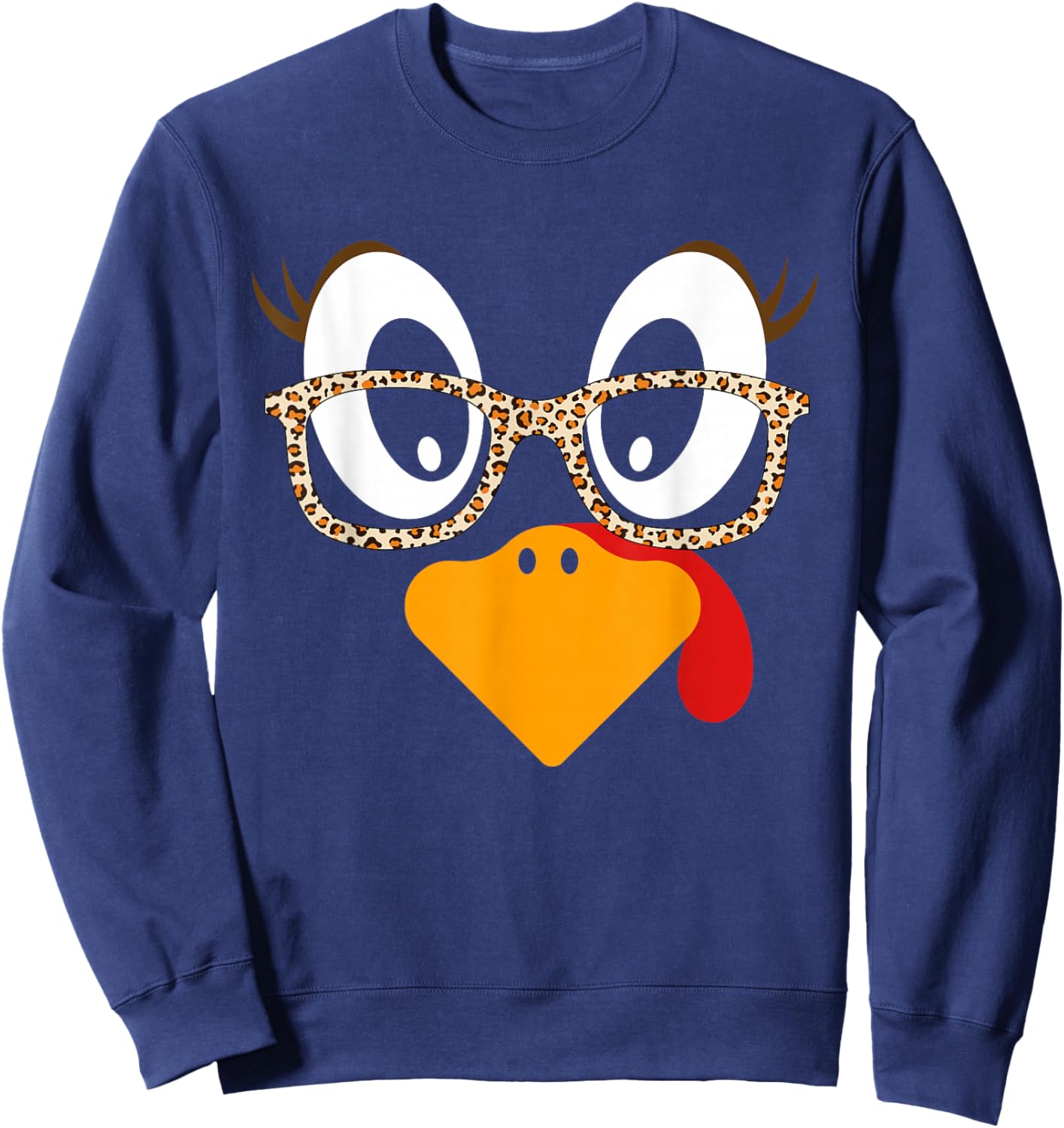 Thanksgiving Shirts Girls Turkey Face Eyelashes Sweatshirt - Sweatshirt | Navy