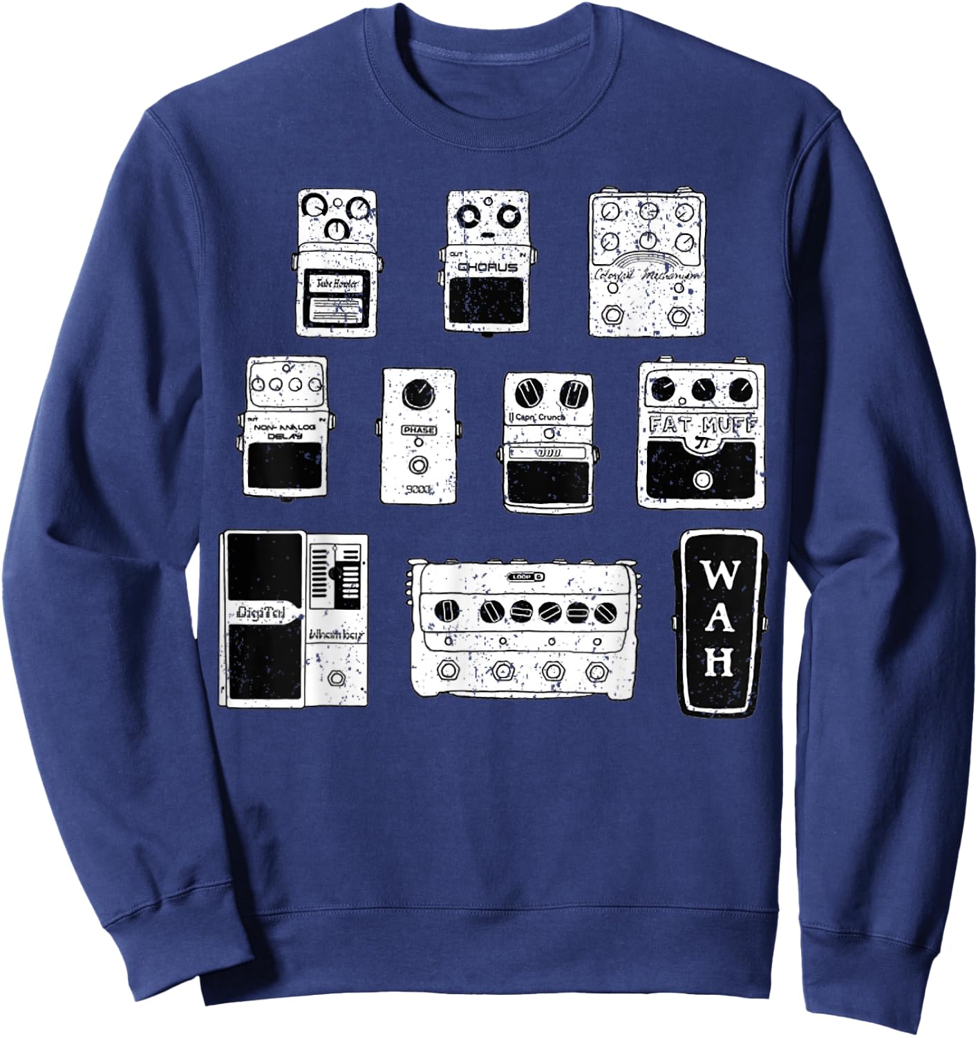 Vintage Guitar Pedals Black & White Music Gear Graphic Sweatshirt - Sweatshirt | Navy