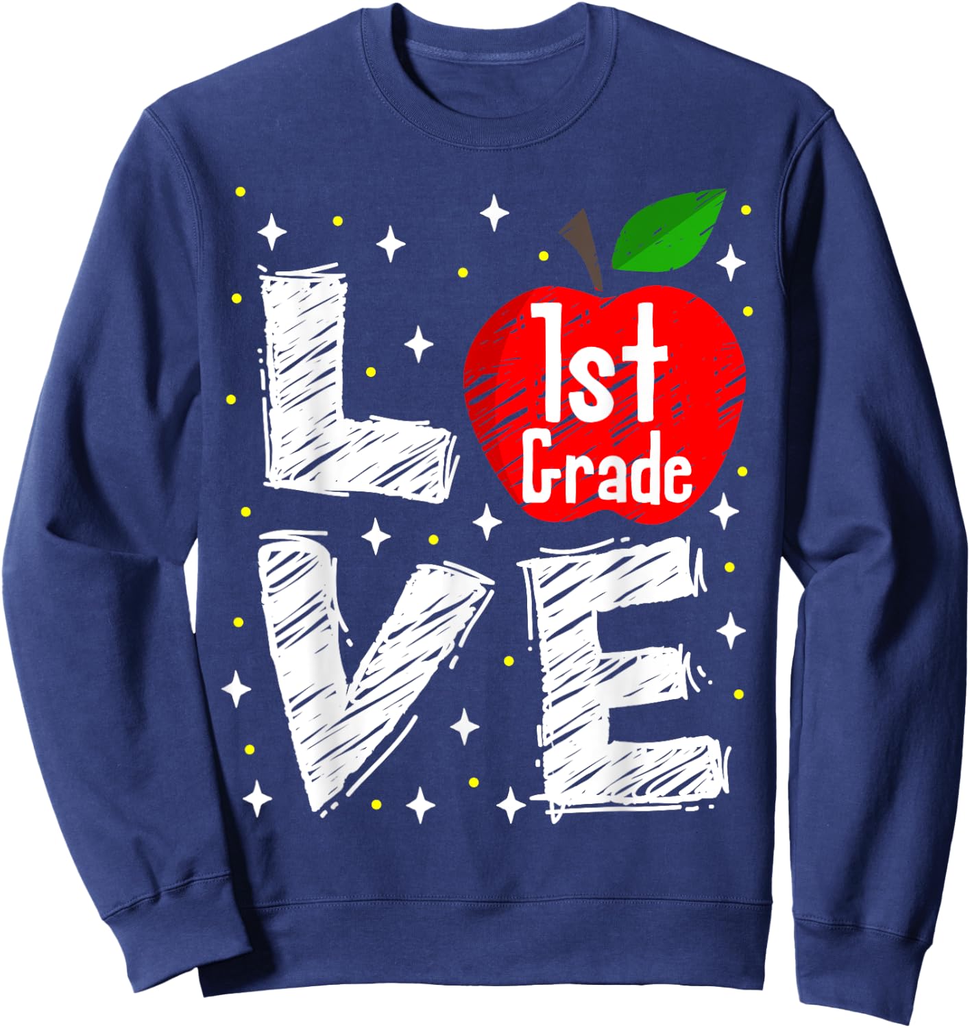 Love 1st Grade Apple Funny Back To School Teacher Gift Men Women Kids Sweatshirt - Sweatshirt | Navy
