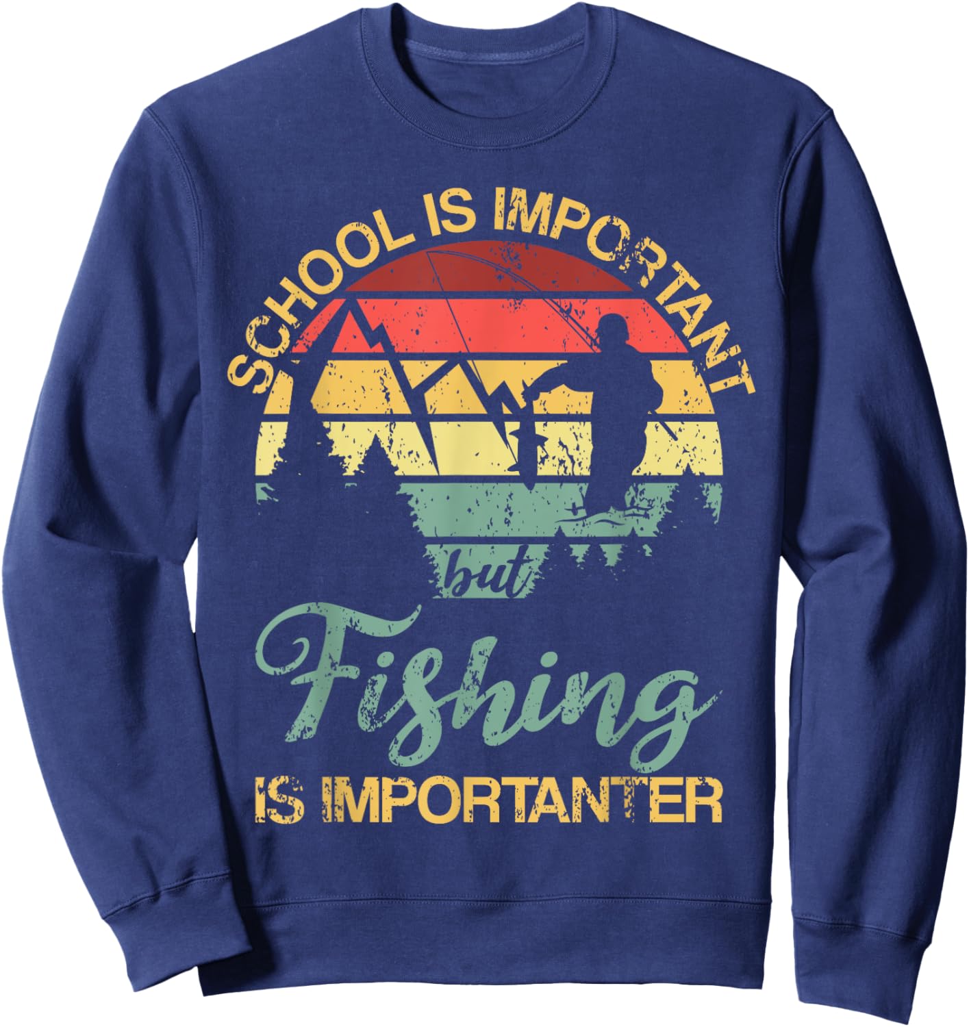 School Is Important But Fishing Is Importanter Youth Kids Sweatshirt - Sweatshirt | Navy