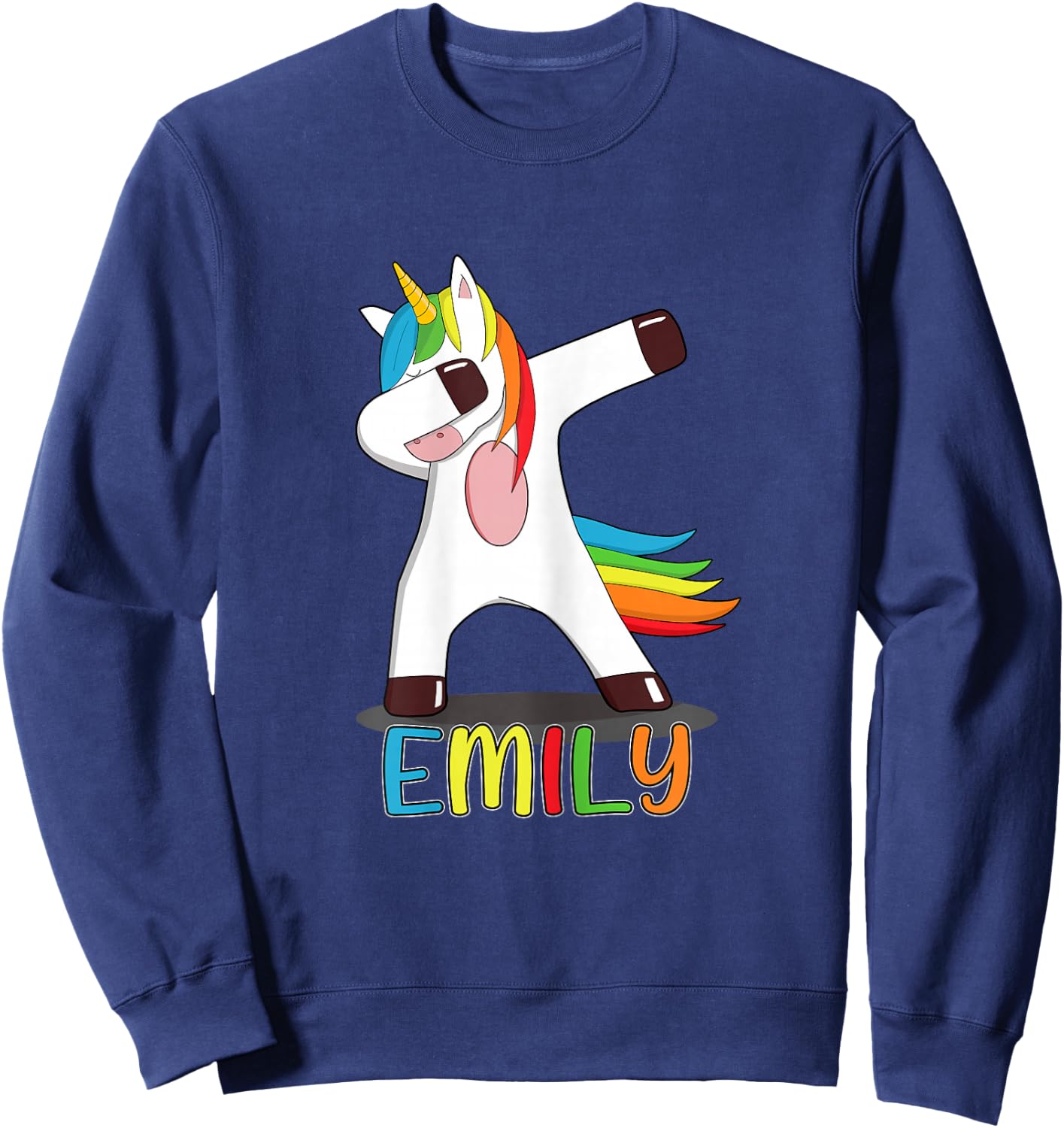 Emily Name - First Name Emily - Colourful Dabbing Unicorn Sweatshirt - Sweatshirt | Navy