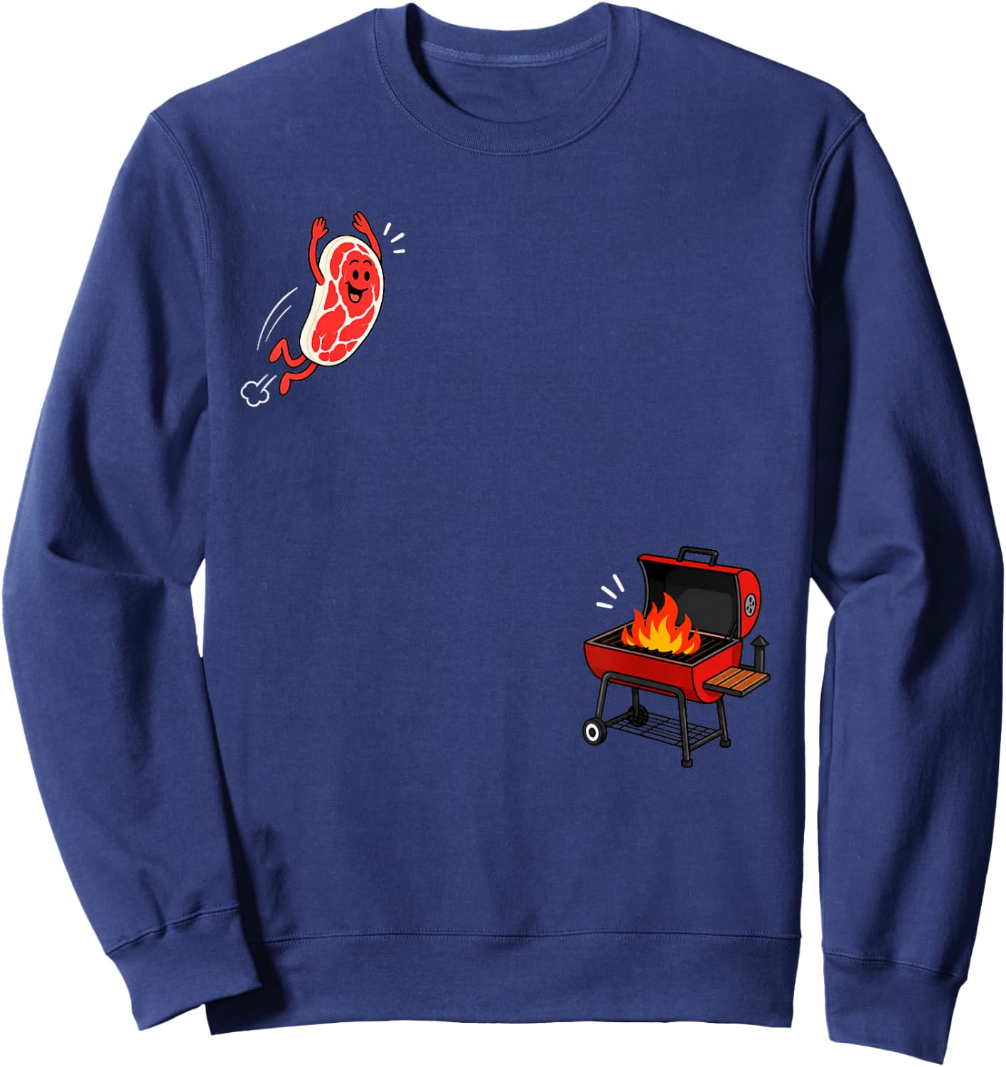 Steak Dive Funny Flying Steak BBQ Grilling Cartoon Humor Art Sweatshirt - Sweatshirt | Navy