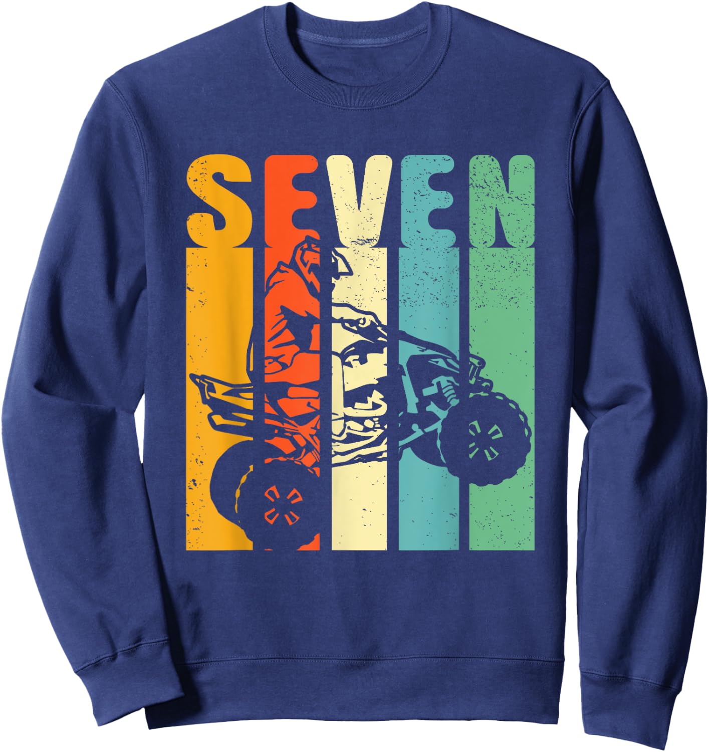 7th Birthday ATV Off Road Four Wheeler Quad Bike Mud Racing Sweatshirt - Sweatshirt | Navy