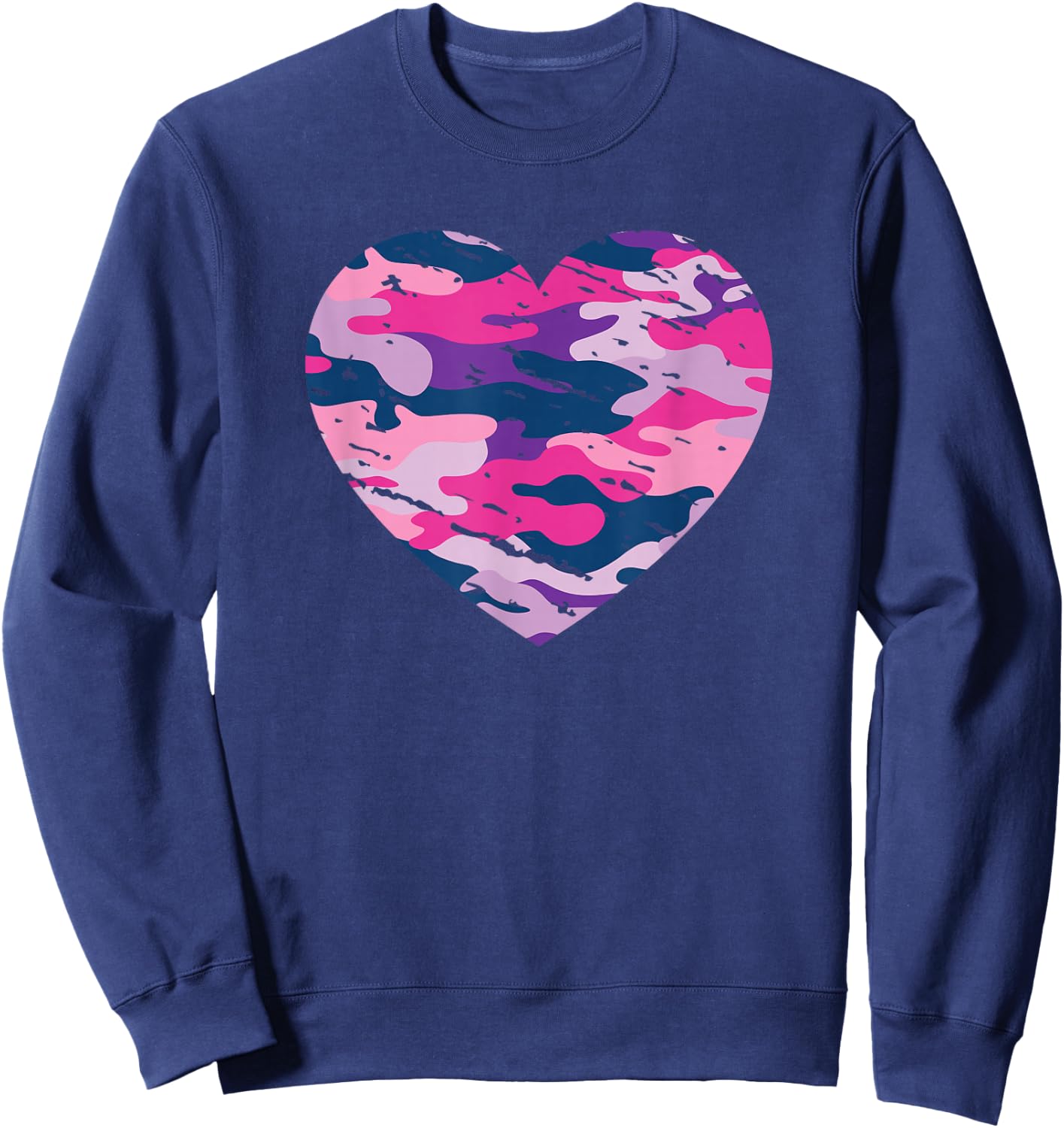 Camouflage Pink Blue Lavender Purple Camo Aesthetic Heart Sweatshirt - Sweatshirt | Navy