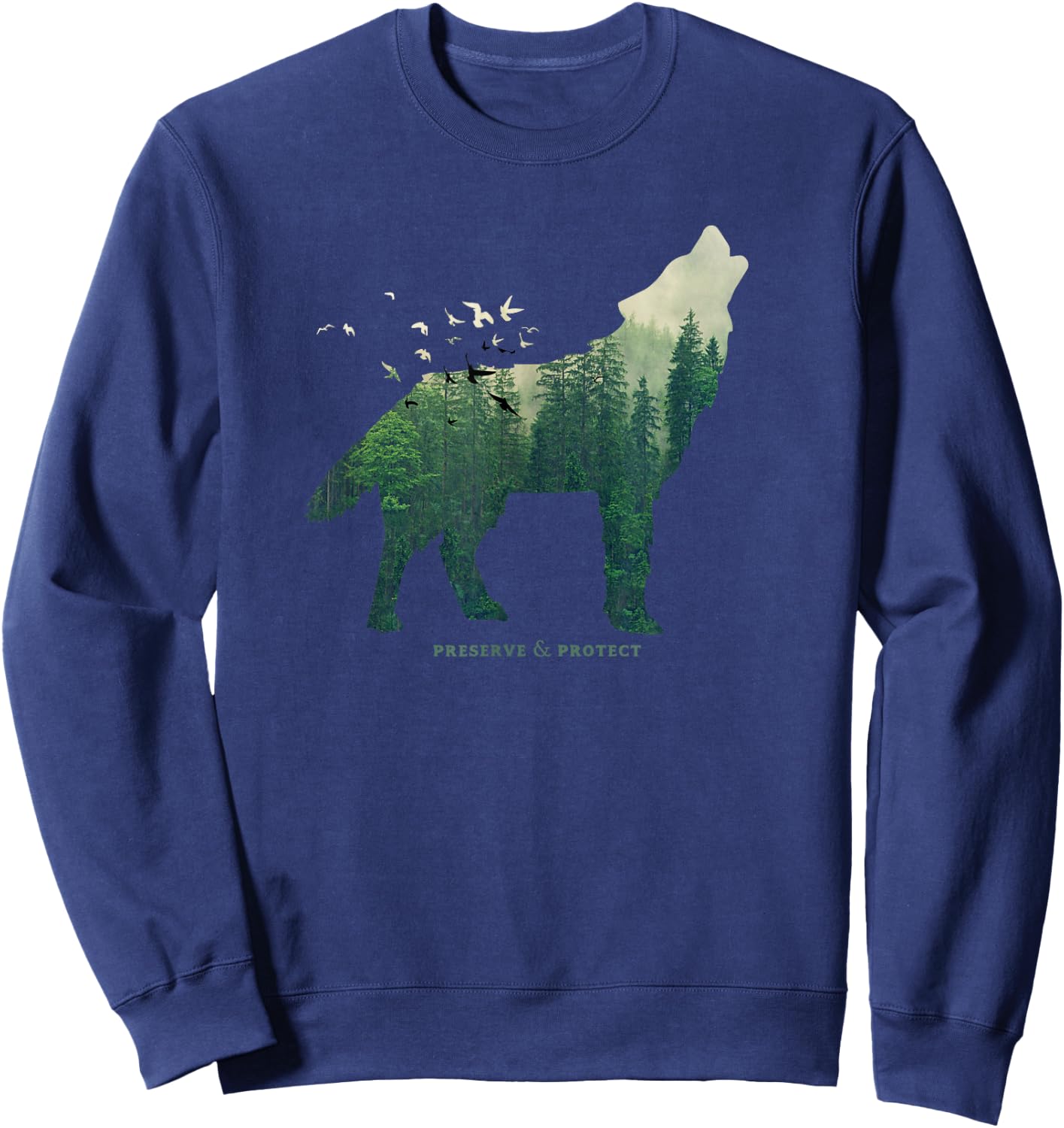 Vintage National Park Wolf Preserve & Protect Nature Sweatshirt - Sweatshirt | Navy