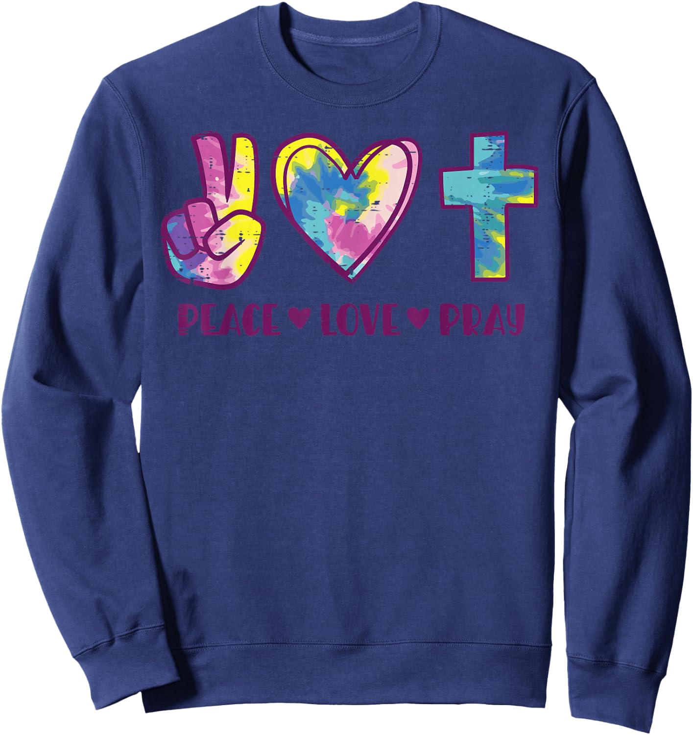 Peace Love Pray God Jesus Christian Hippie Men Women Kids Sweatshirt - Sweatshirt | Navy