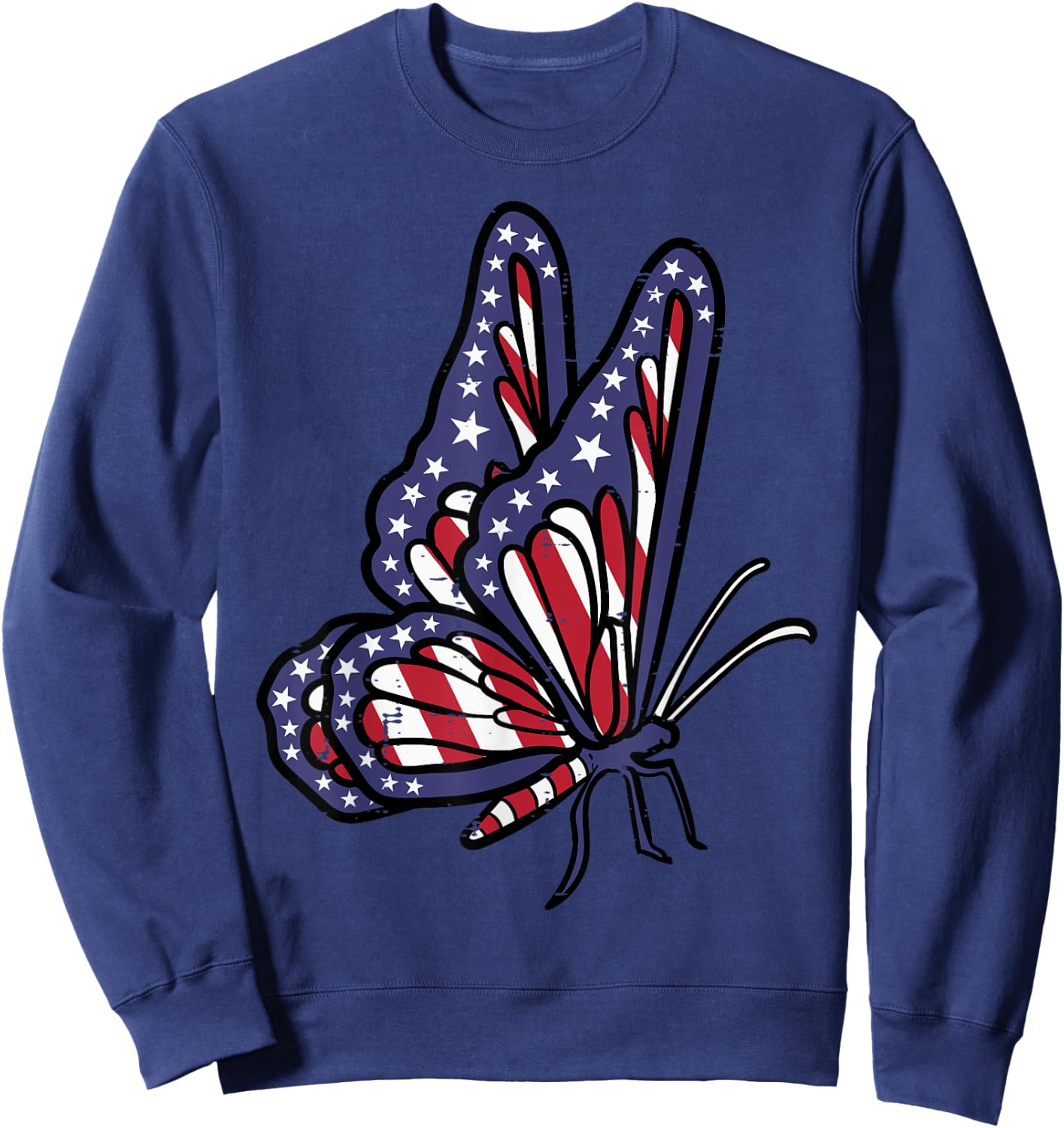 US American Flag Butterfly Memorial Day 4th July Of Patriot Sweatshirt - Sweatshirt | Navy