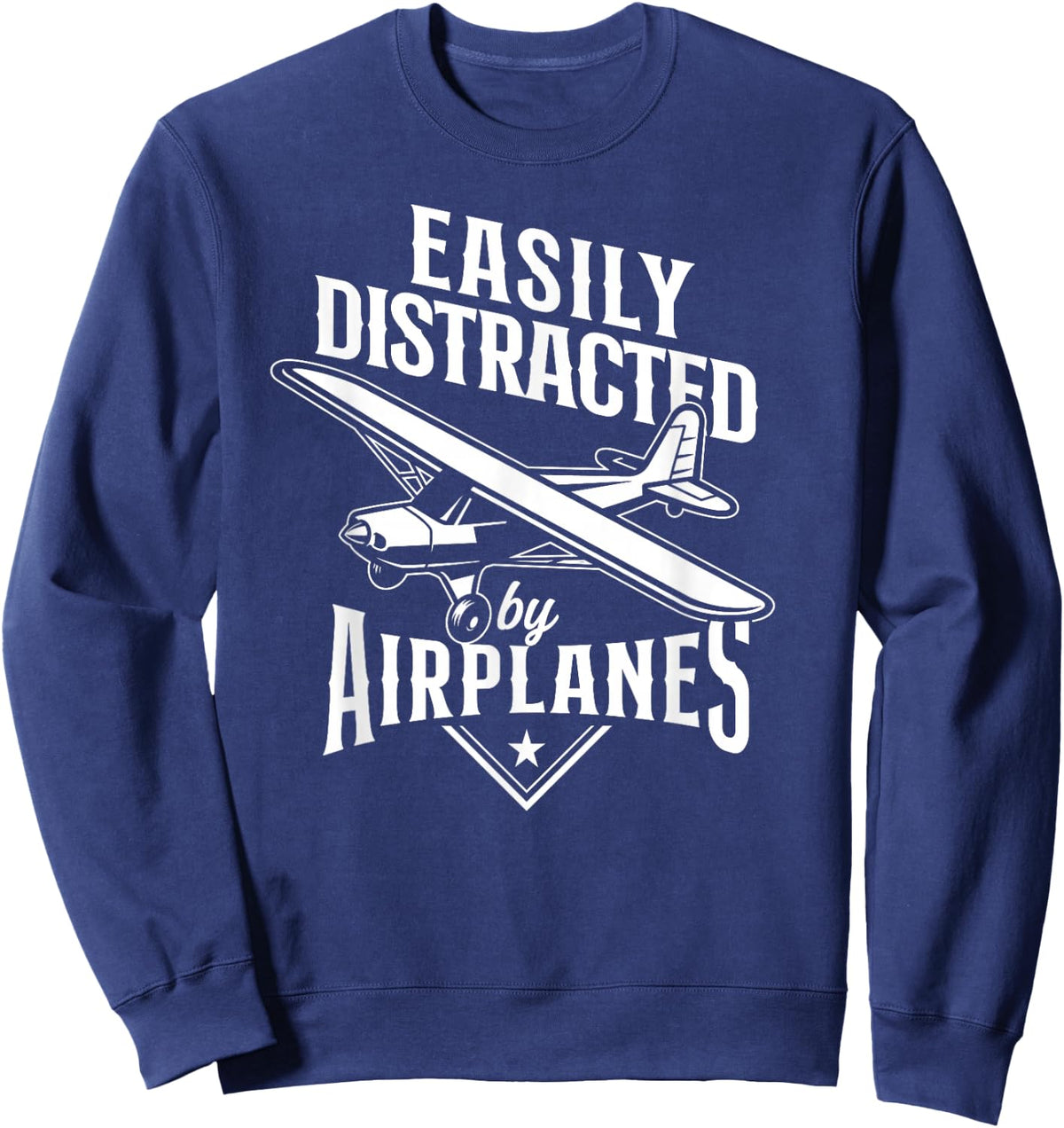 Commercial Aircraft Aviation Plane Pilot HD0 -Adults, -Kids Black Vintage Small Easily Distracted By Airplanes Sweatshirt - Sweatshirt | Navy