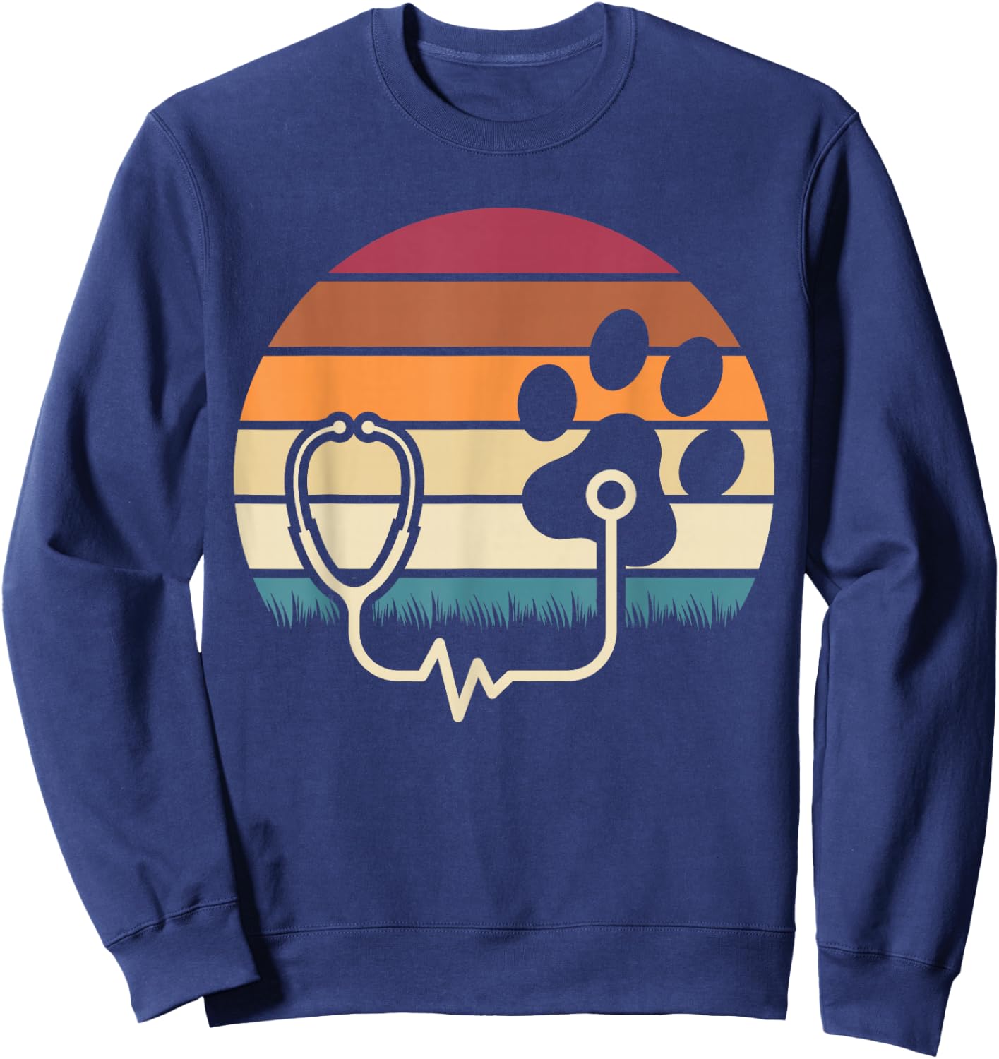 Retro Paw Stethoscope Vet Tech Funny Veterinary Technician Sweatshirt - Sweatshirt | Navy