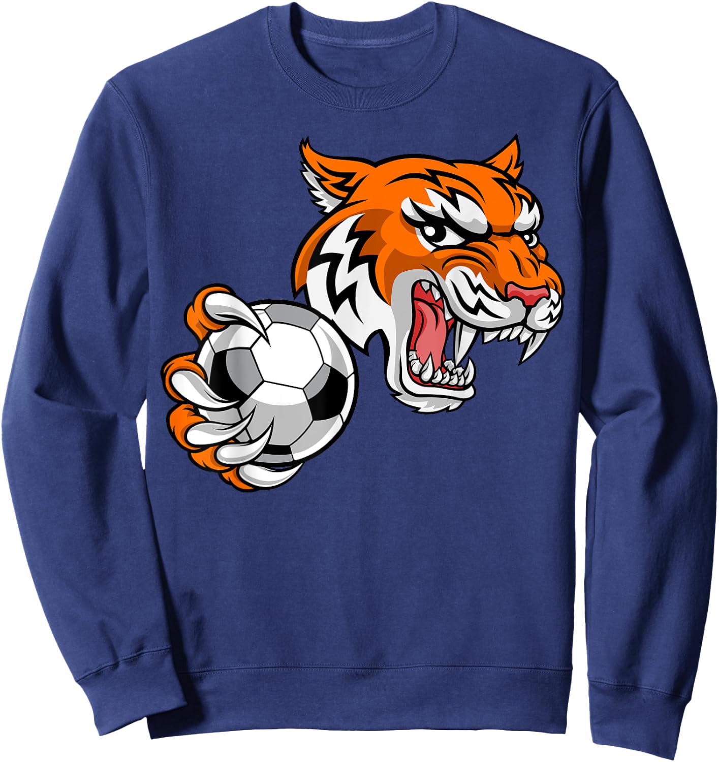 Tiger Cartoon Sports Tigers Team Mascot Soccer Football Ball Sweatshirt - Sweatshirt | Navy