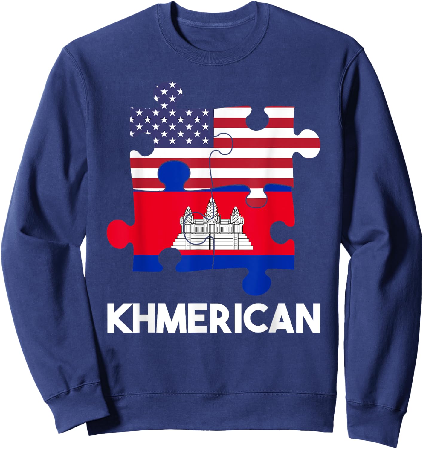 Cambodia Cambodian Khmer Proud Flag America American DNA Sweatshirt - Sweatshirt | Navy
