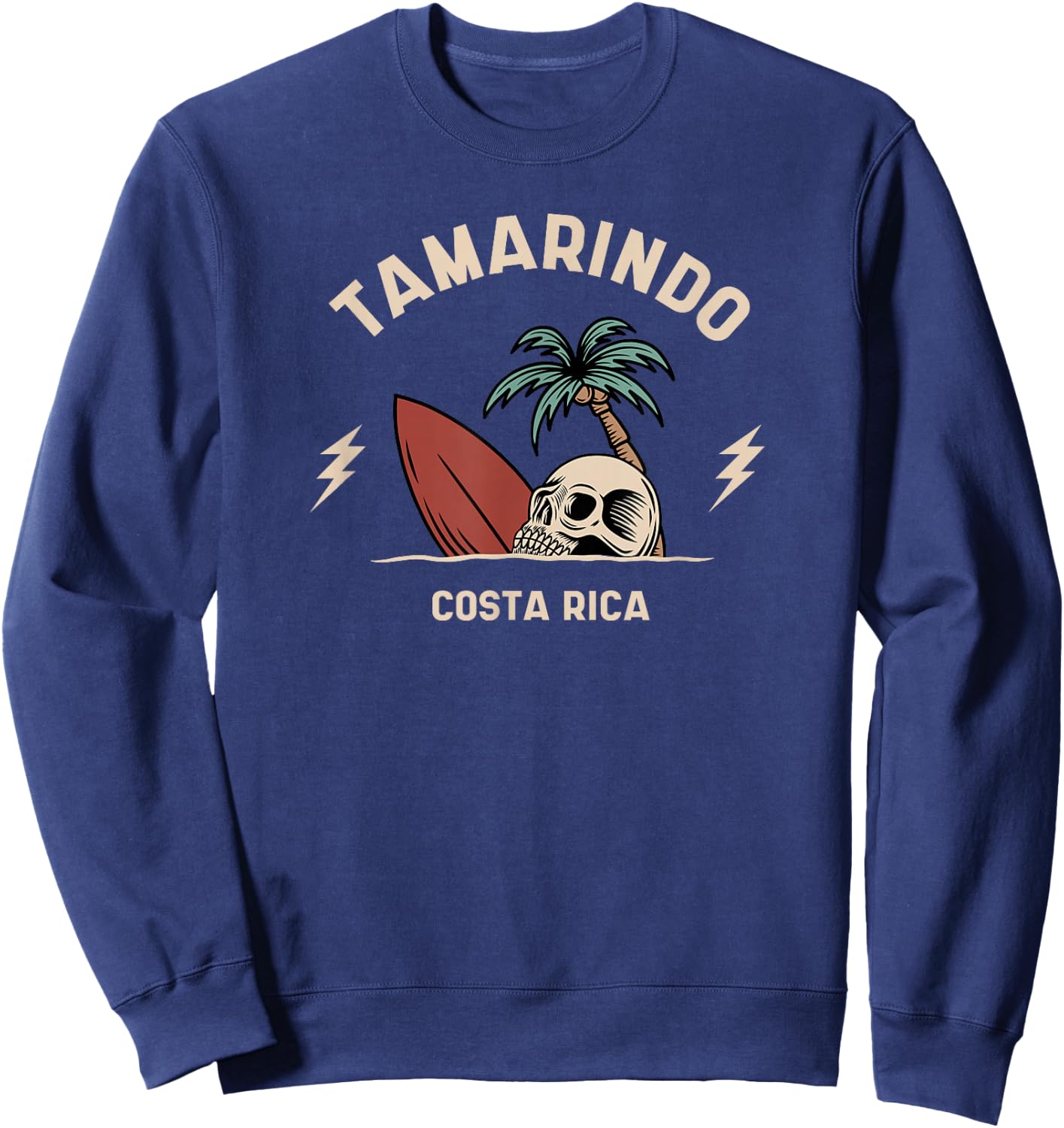 Tamarindo Costa Rica Vintage Surfing Skeleton Skull Sweatshirt - Sweatshirt | Navy