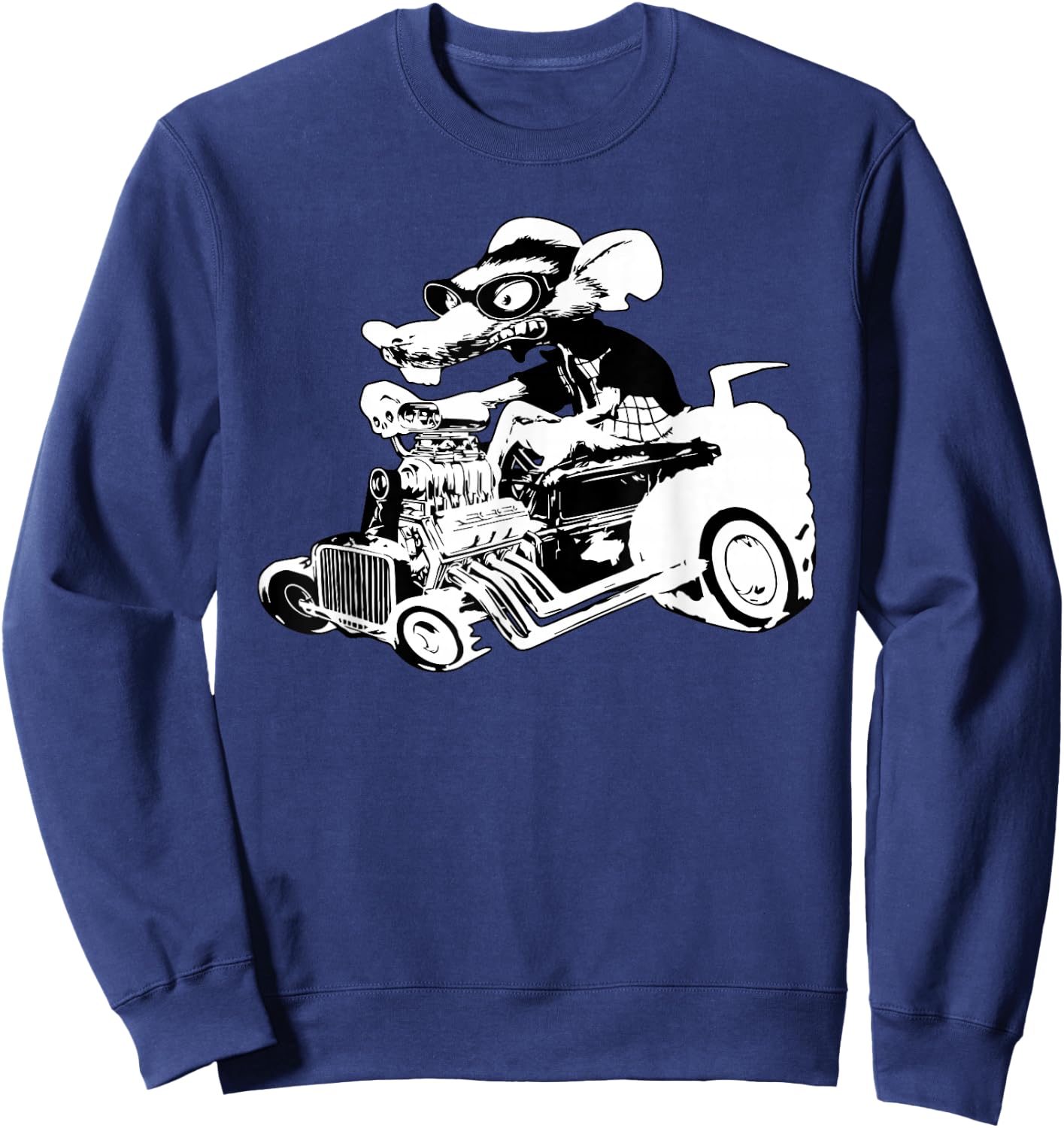 Rat Rod Shirt Rat on top of Hot Rod Gift Sweatshirt - Sweatshirt | Navy