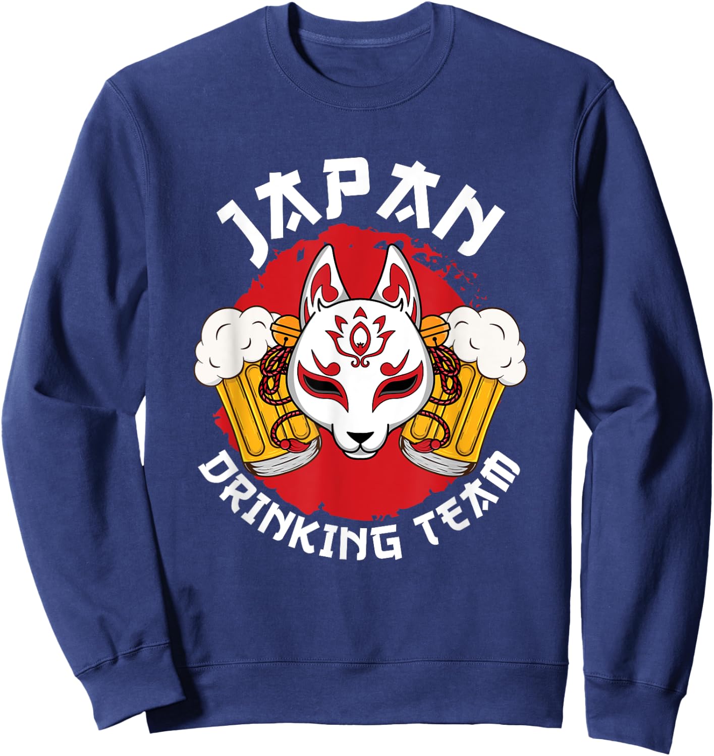 Japan Drinking Team Beer Alcohol Pub Party Kitsune Mask Flag Sweatshirt - Sweatshirt | Navy
