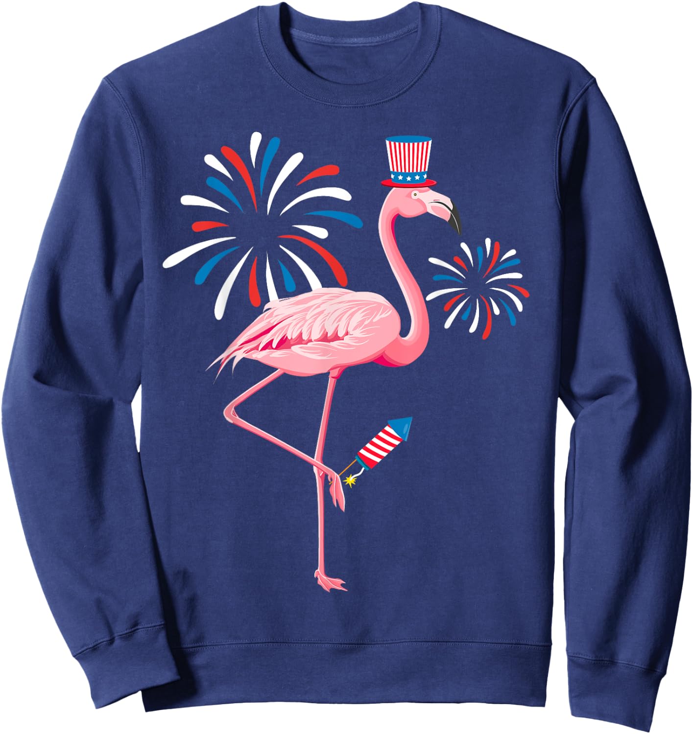 Cute 4th Of July Flamingo Fireworks Kids Toddler Boys Girls Sweatshirt - Sweatshirt | Navy