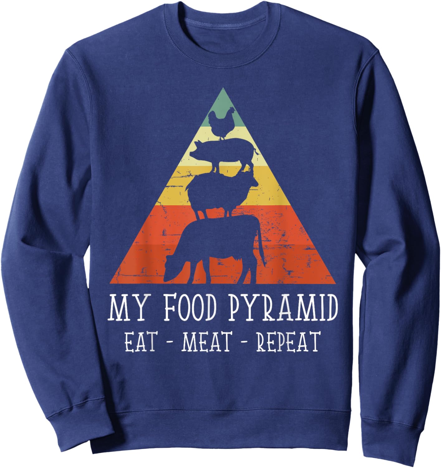 Vintage My Food Pyramid Eat Meat Repeat BBQ Lover BBQ Chef Sweatshirt - Sweatshirt | Navy