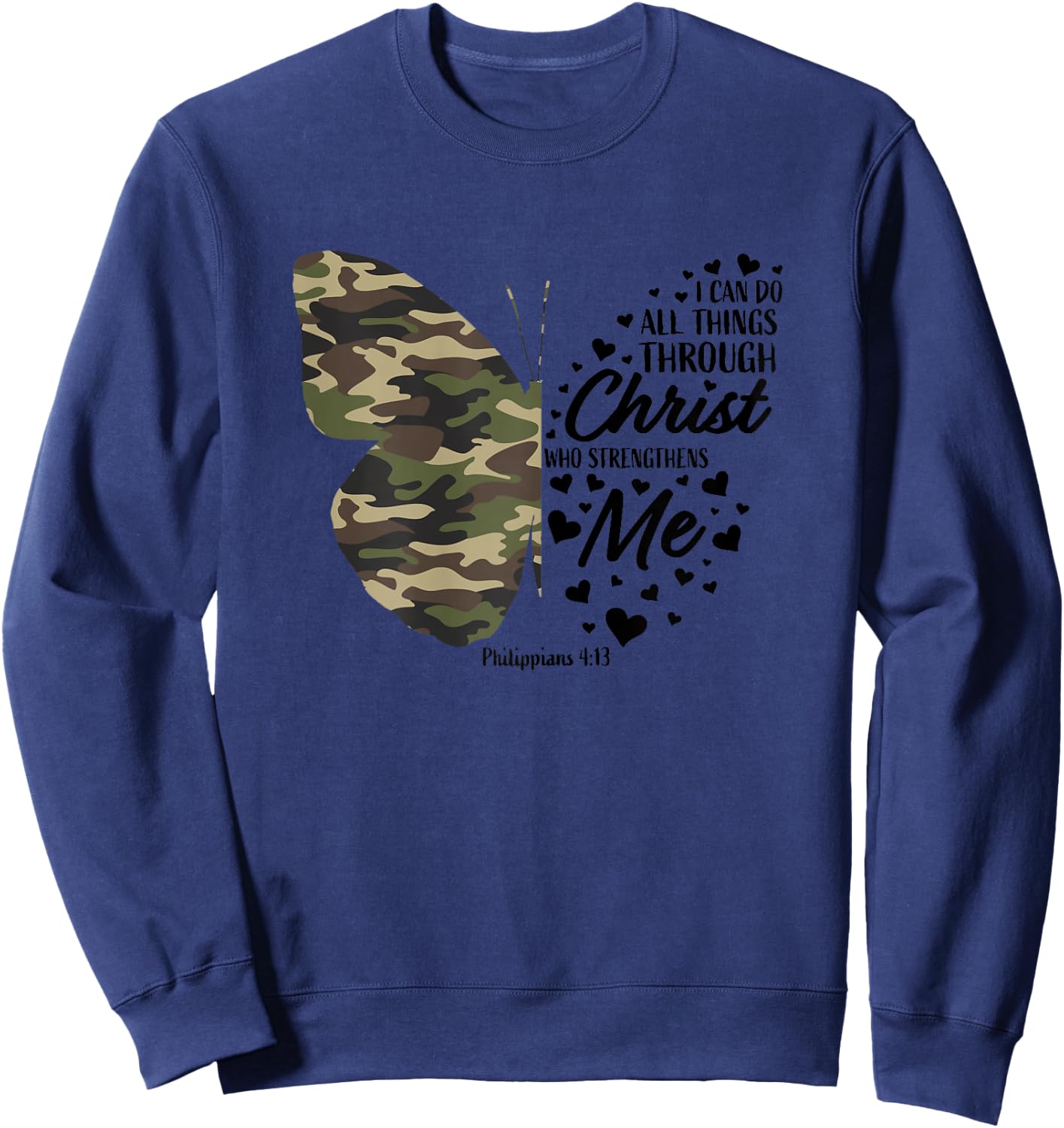 Cute Green Military Camo Butterfly Christian Religious Verse Sweatshirt - Sweatshirt | Navy