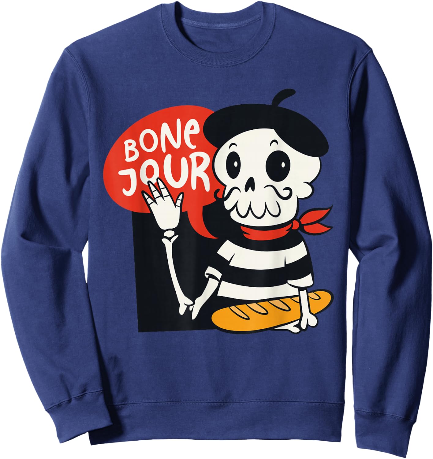 French Halloween Shirt Bone-Jour Shirt Halloween Skeleton Sweatshirt - Sweatshirt | Navy