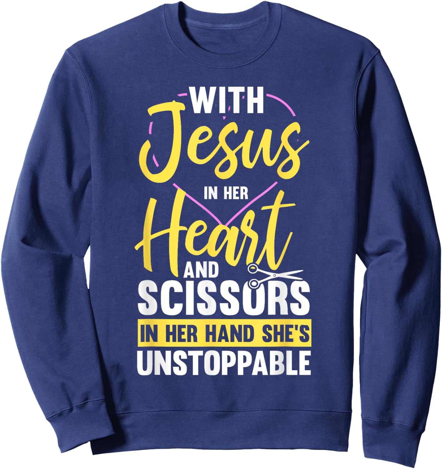 Hairdresser Shirt Jesus In Heart Scissor Hairstylist Sweatshirt - Sweatshirt | Navy