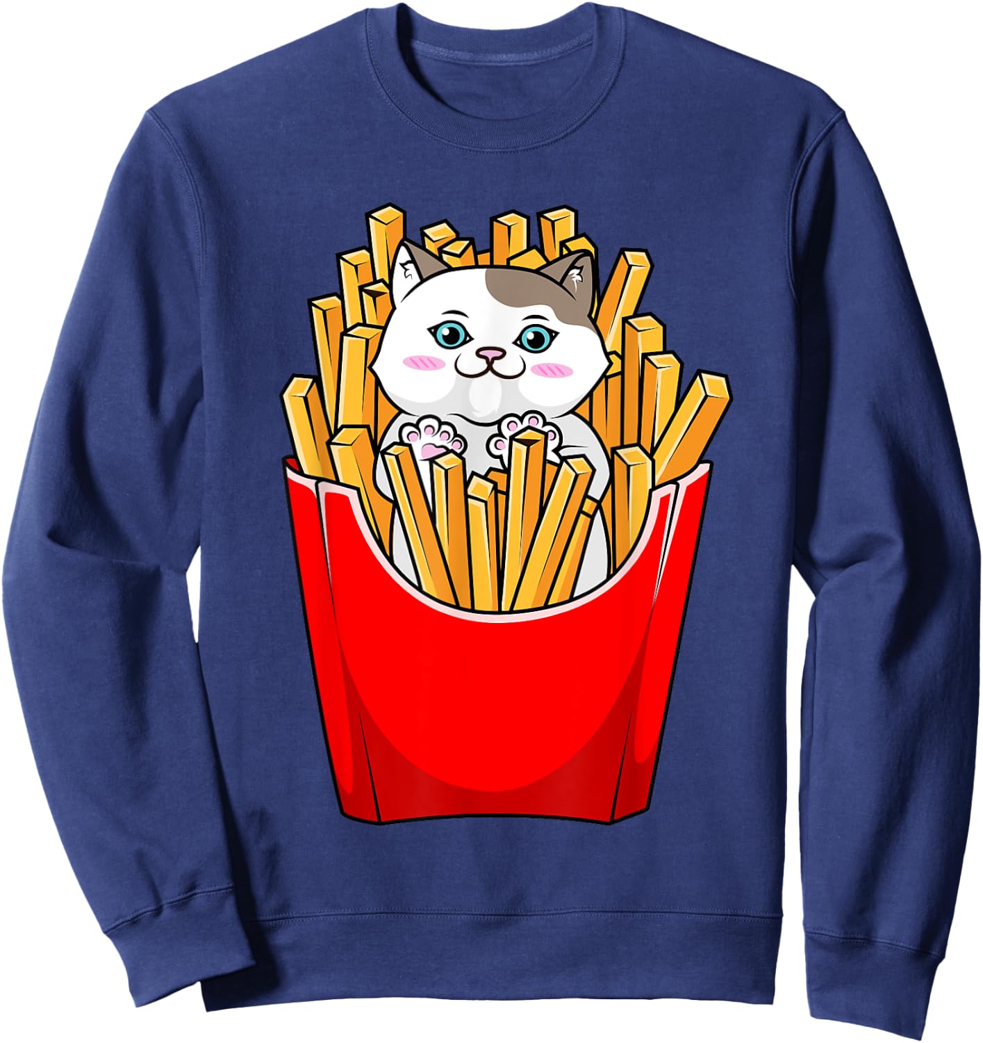 French Fries Cute Kitty Cat Funny Sweatshirt - Sweatshirt | Navy