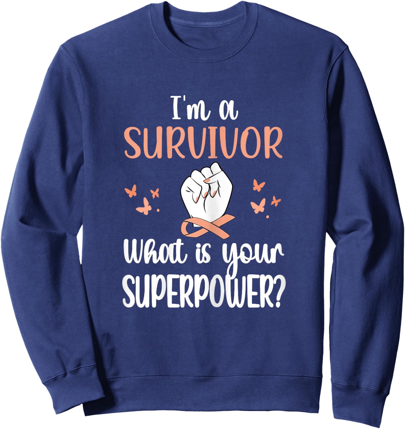 Uterine Cancer Survivor | Peach Ribbon Endometrial Cancer Sweatshirt - Sweatshirt | Navy