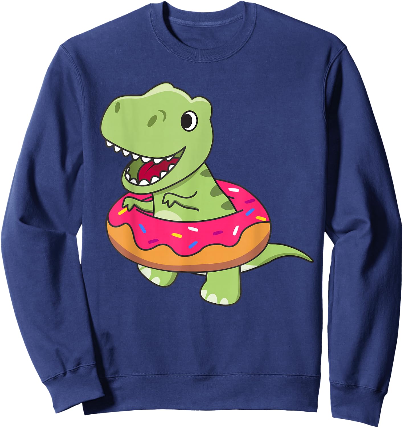 Cute T-Rex Dinosaur Funny Animals In Donut Sweet Pastry Sweatshirt - Sweatshirt | Navy