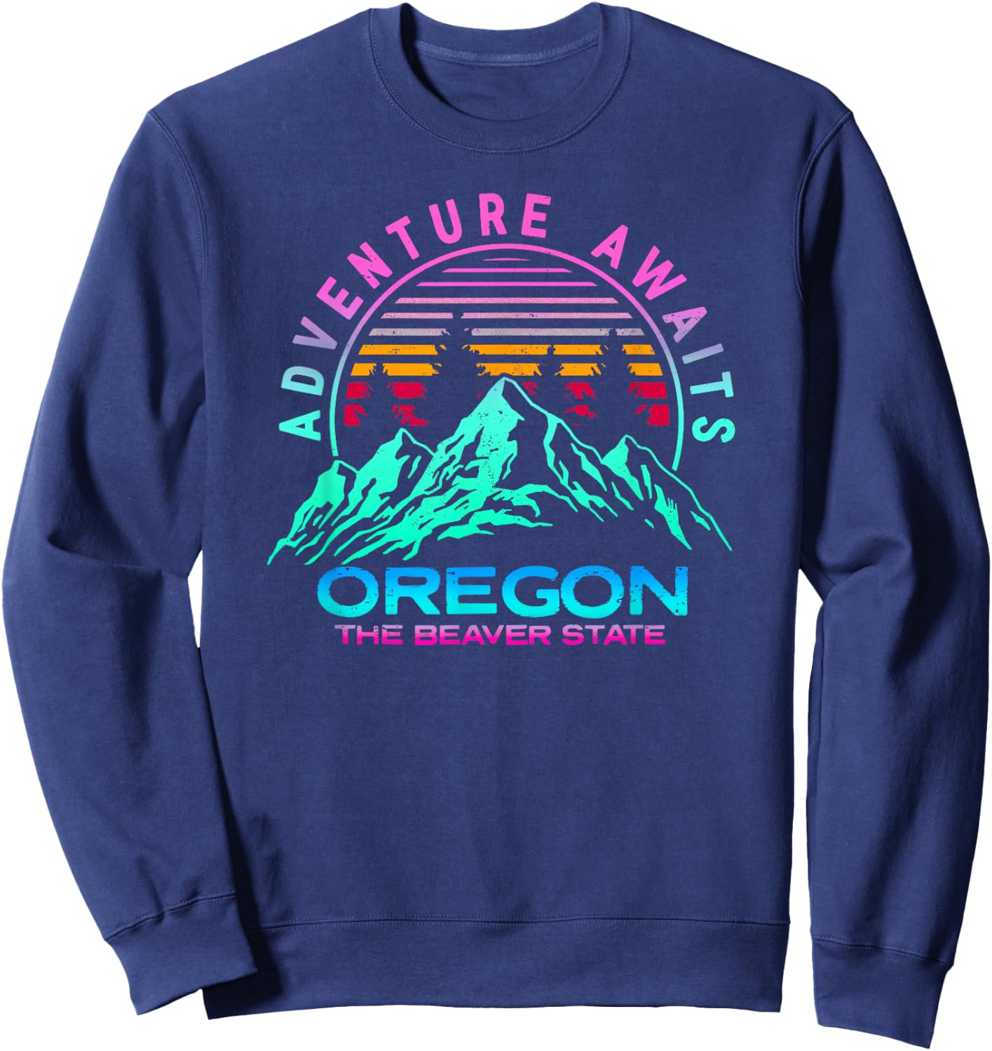 Oregon Retro Vintage Mountains & Outdoors Wilderness State Sweatshirt - Sweatshirt | Navy