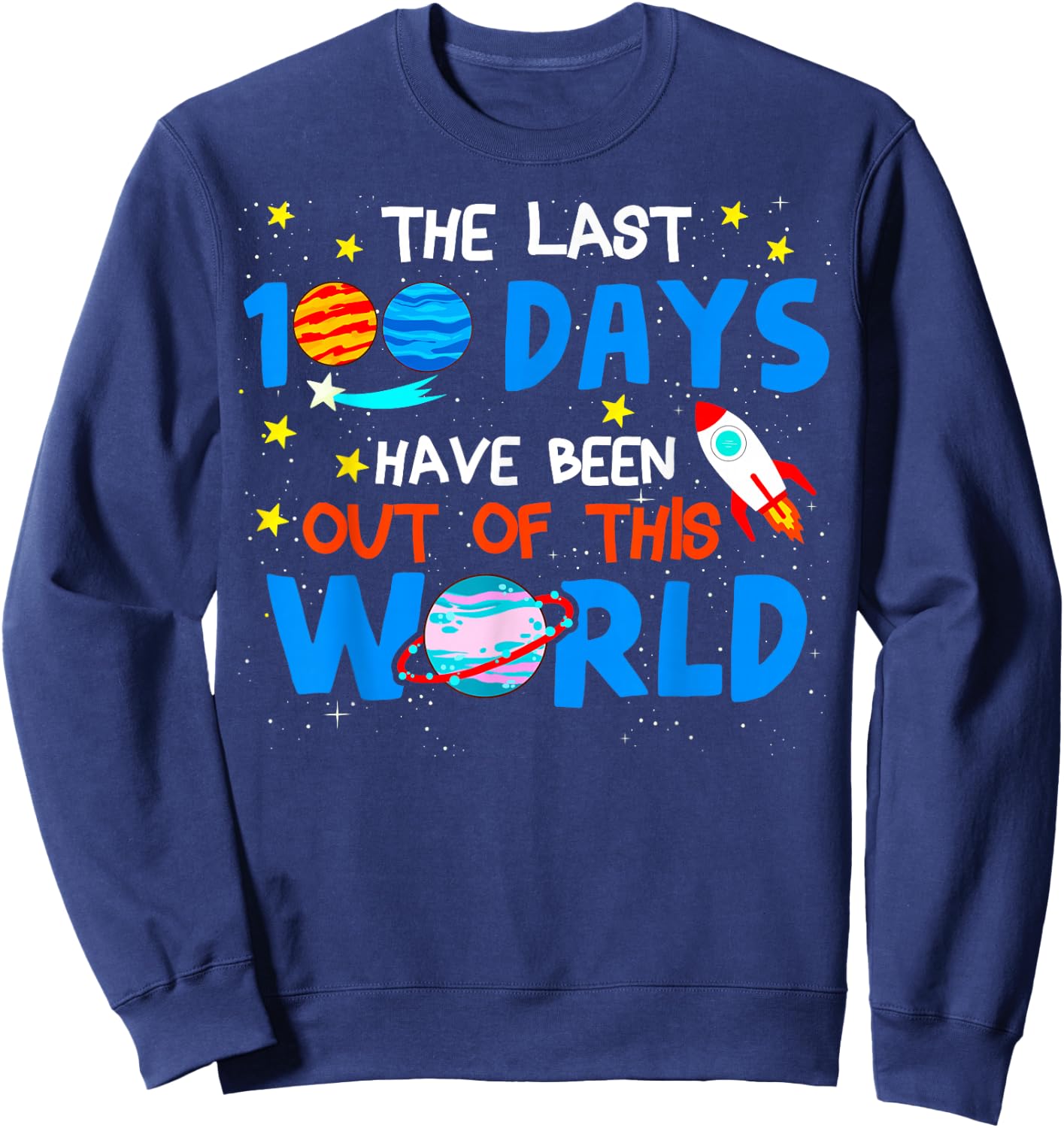 100 Days Of School Boys Outer Space Astronaut Planets Rocket Sweatshirt - Sweatshirt | Navy