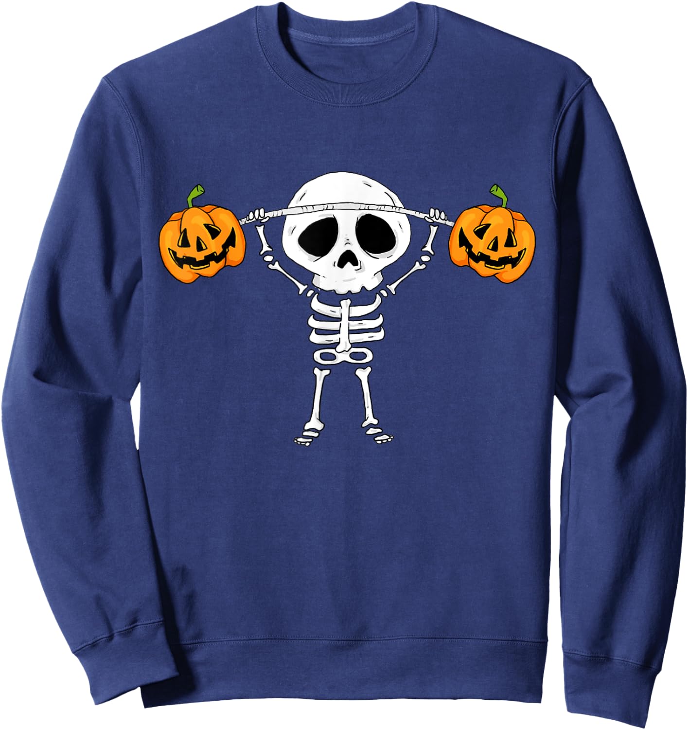 Skeleton Lifting Pumpkins Funny Halloween Snatch Barbell Sweatshirt - Sweatshirt | Navy