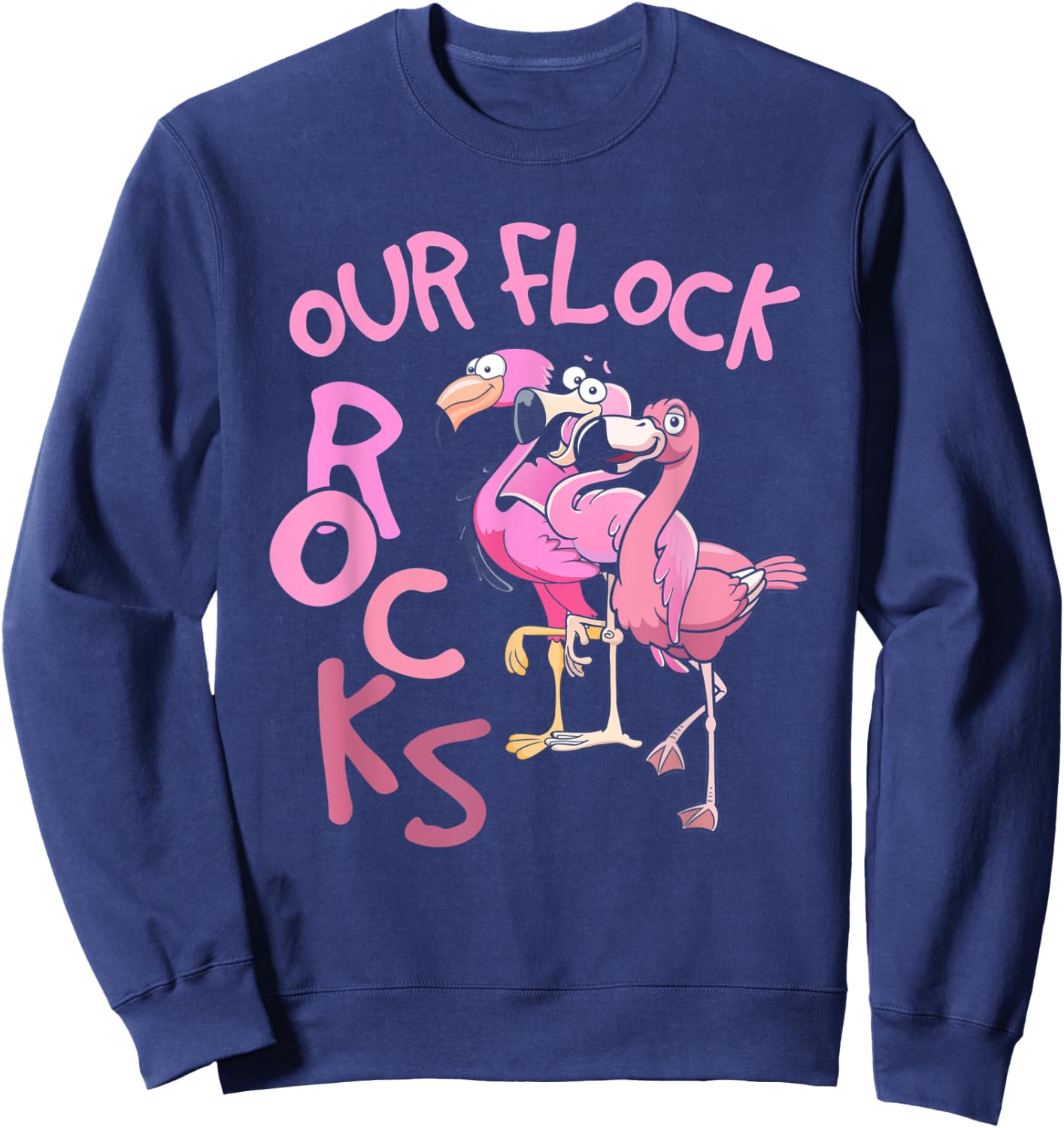 Our Flock Rocks Flamingo Matching Family Vacation Group Sweatshirt - Sweatshirt | Navy