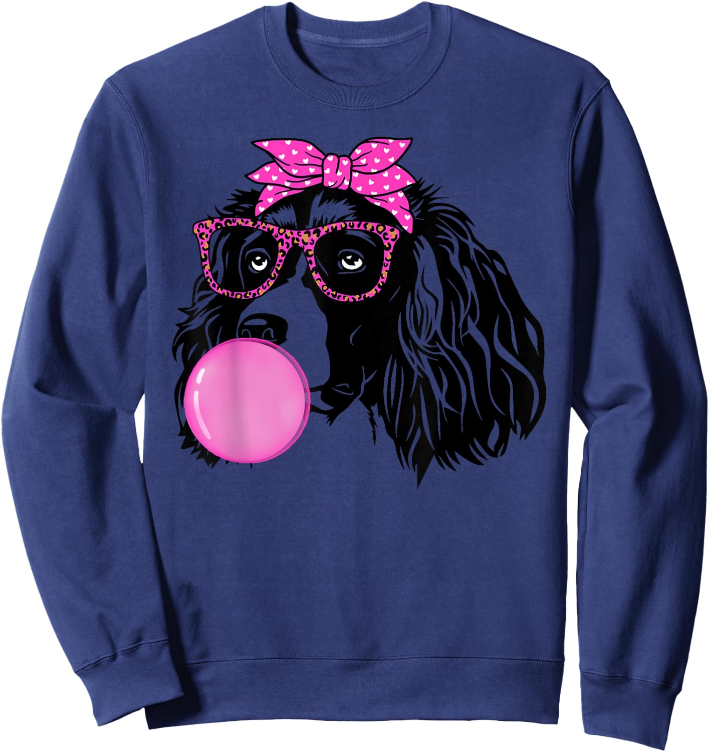 English Springer Spaniel with bubble gum bandana glasses Sweatshirt - Sweatshirt | Navy