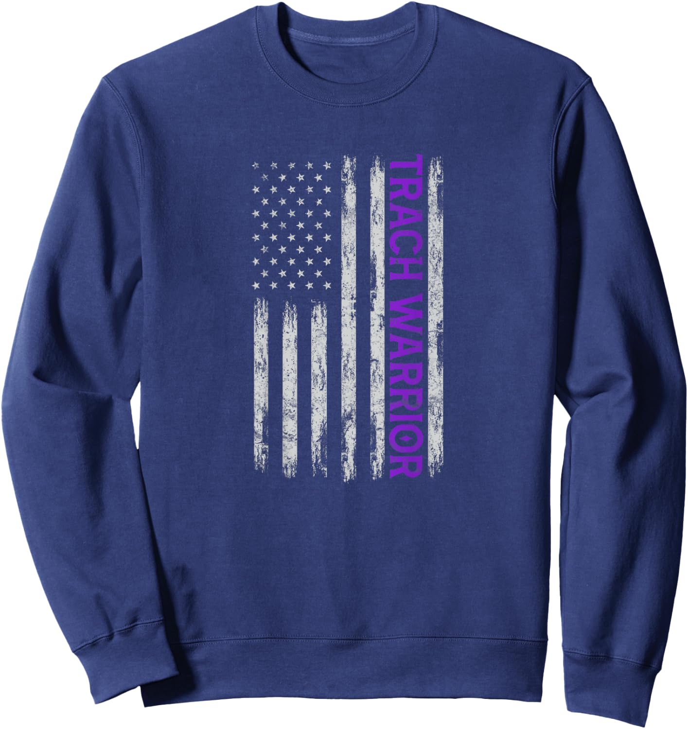 Trach Warrior Tracheostomy Awareness USA Flag Design On Back Kids Men Sweatshirt - Sweatshirt | Navy