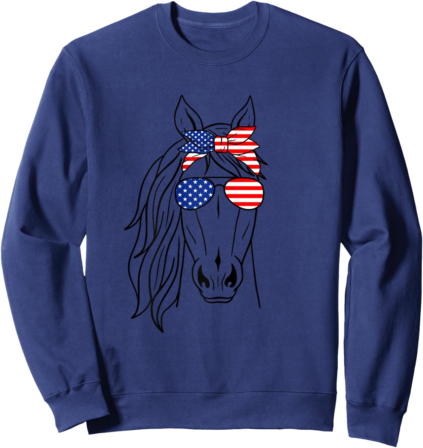 Patriotic Horse Bandana Girl 4th of July American Horse Flag Sweatshirt - Sweatshirt | Navy