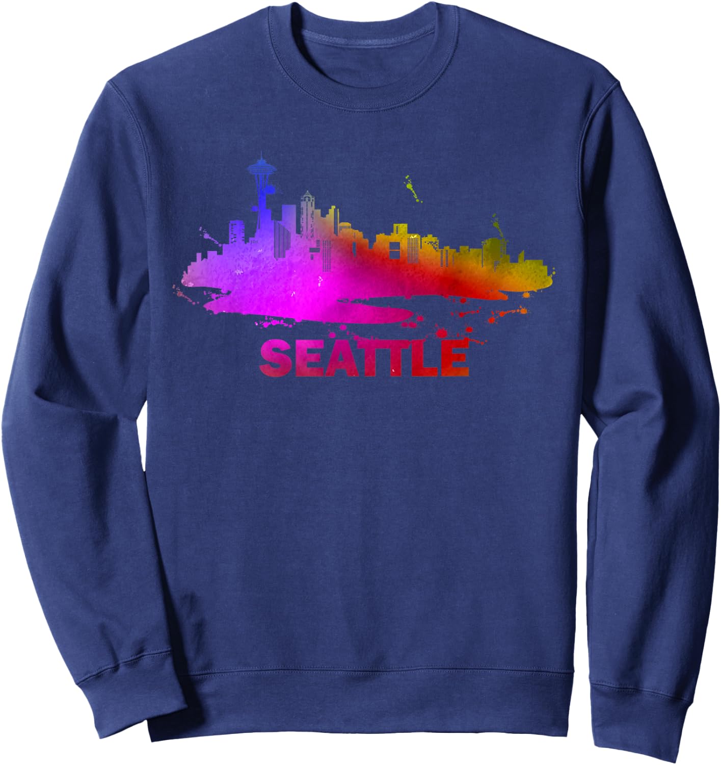 Colorful Seattle Cityscape Souvenir - Seattle Skyline Sweatshirt - Sweatshirt | Navy