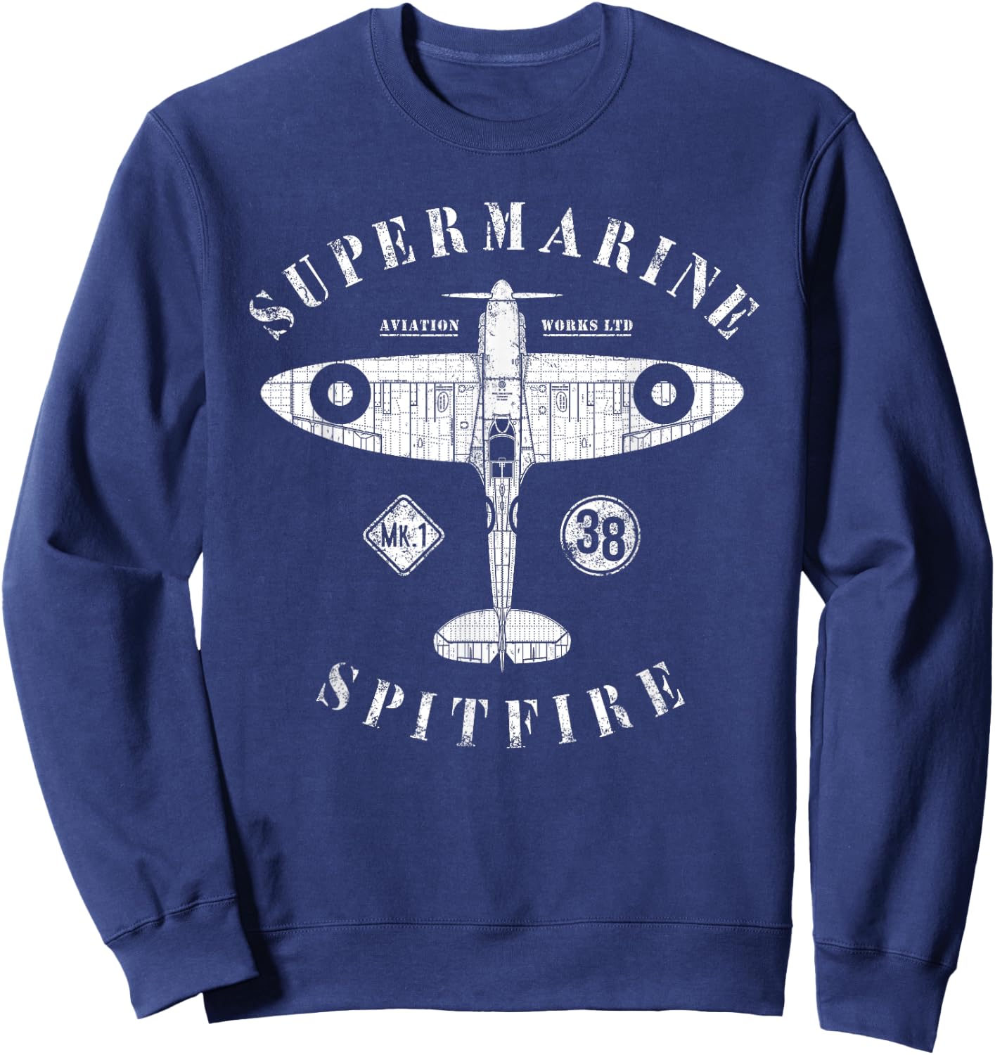 Supermarine Spitfire | RAF WW2 Vintage British Fighter Plane Sweatshirt - Sweatshirt | Navy