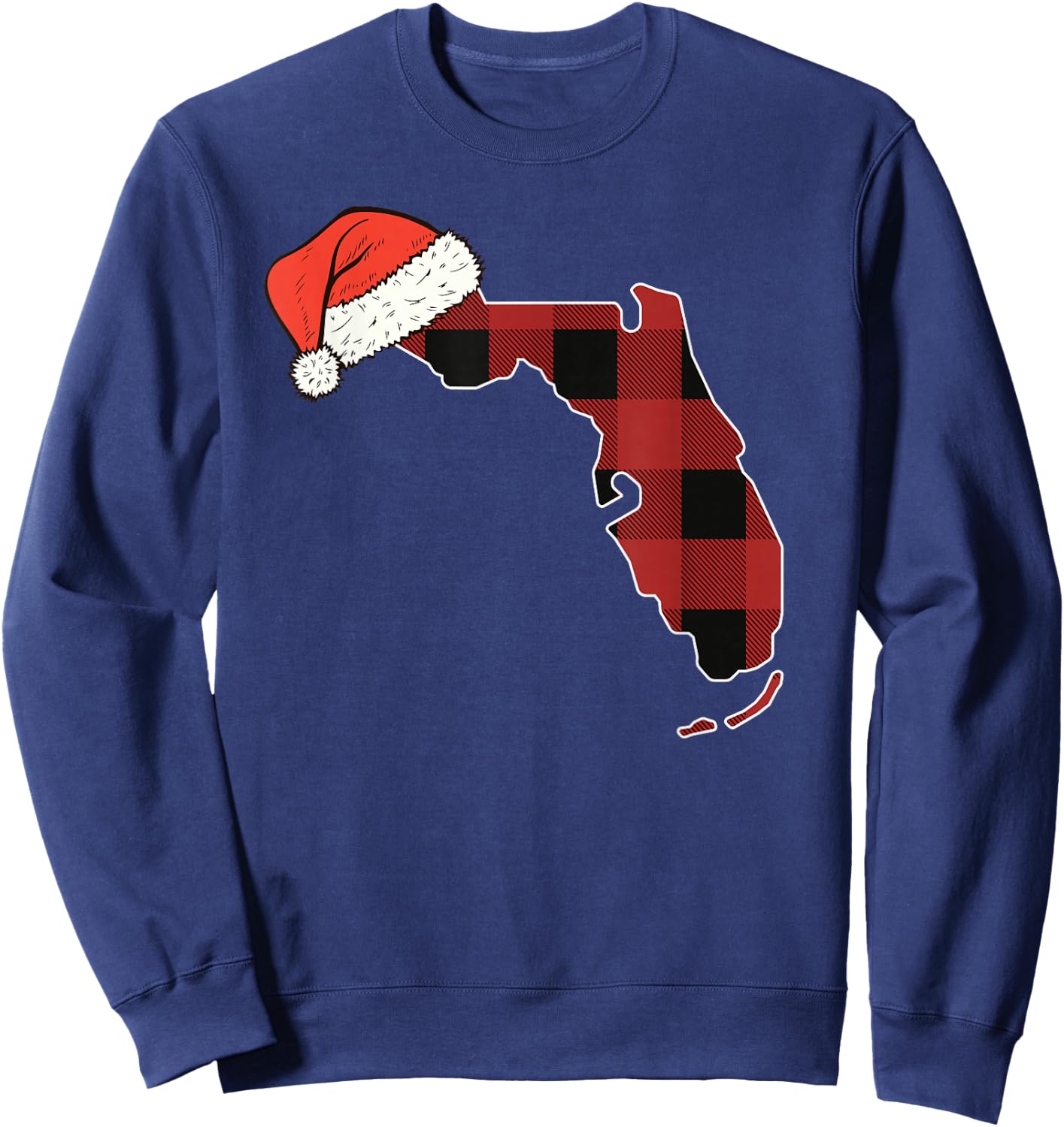 Florida Plaid Christmas Santa Hat Holiday Matching Design Sweatshirt - Sweatshirt | Navy