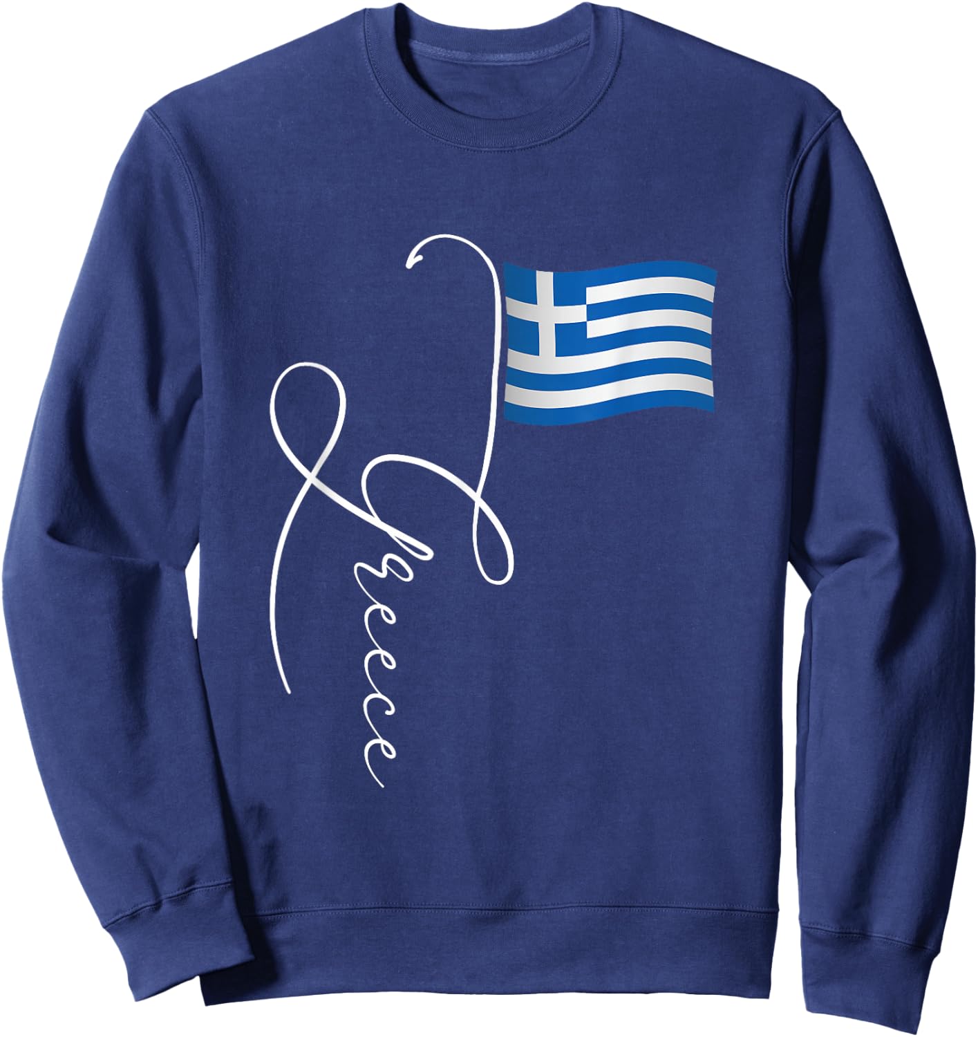 Family Heritage Gifts Greece Signature Flag Pole - -Adults & Kids, Black, Short Sleeve, Classic Fit, , Retro Greek Flag Design Sweatshirt - Sweatshirt | Navy