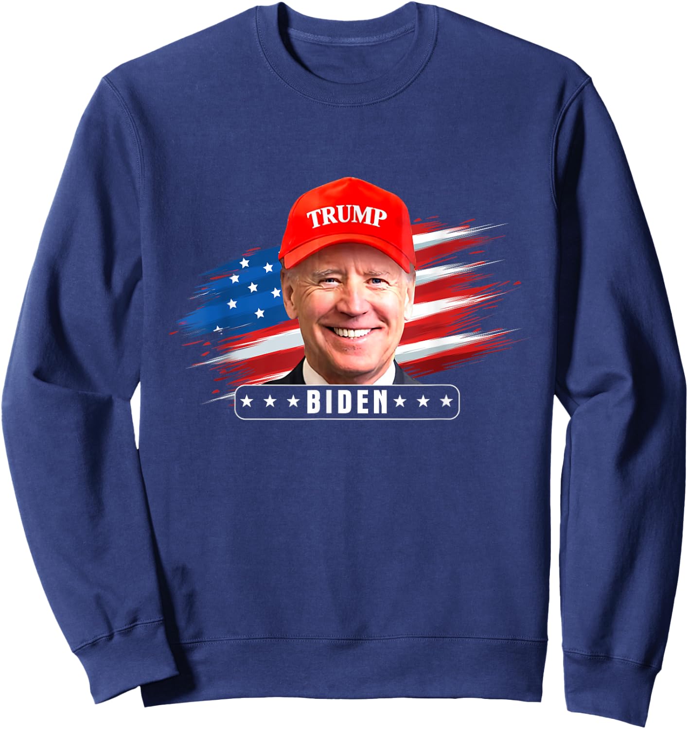 Funny Joe Biden Wearing Hat Trump Sweatshirt - Sweatshirt | Navy